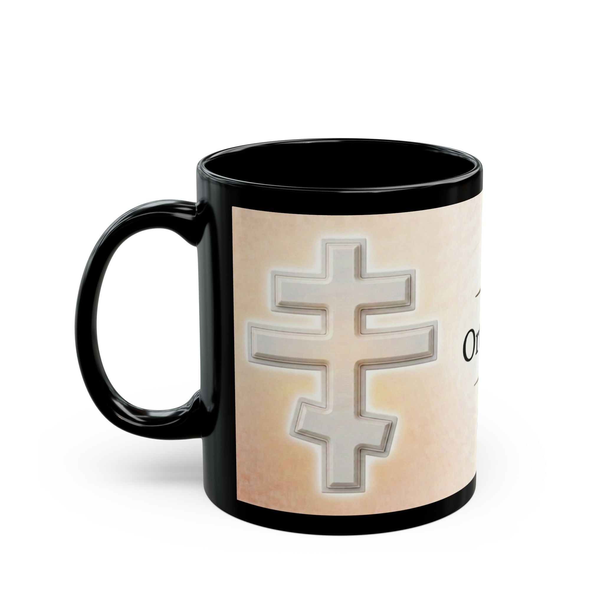 White Orthodox Cross Orthodox Christian Black Coffee Mug — Orthodox Christian Gift
