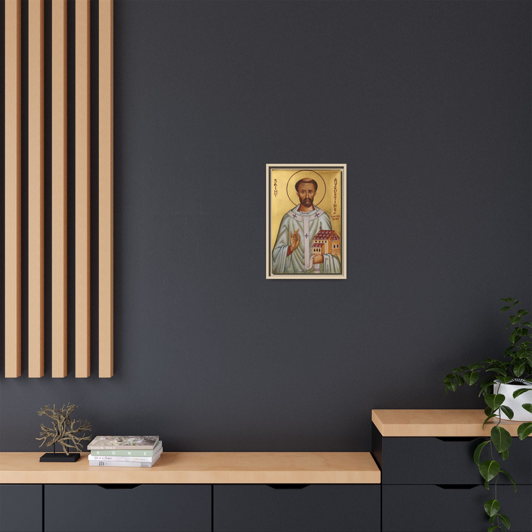 Framed canvas icon of Saint Augustine of Canterbury, traditional Orthodox Christian artwork