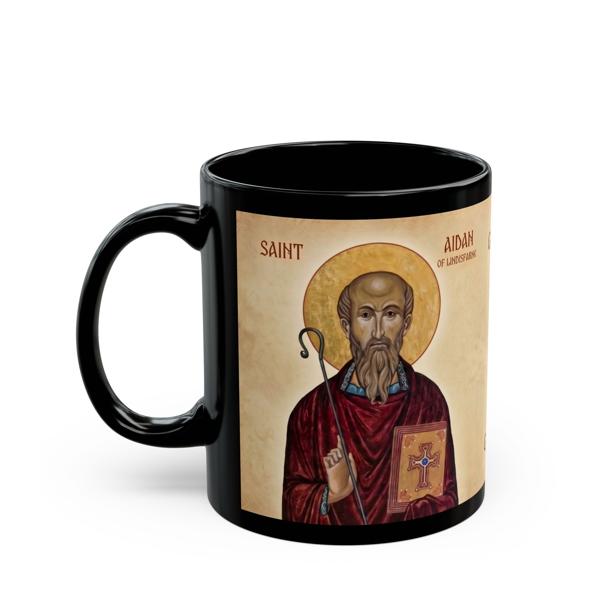 Saint Aidan of Lindisfarne Black Coffee Mug