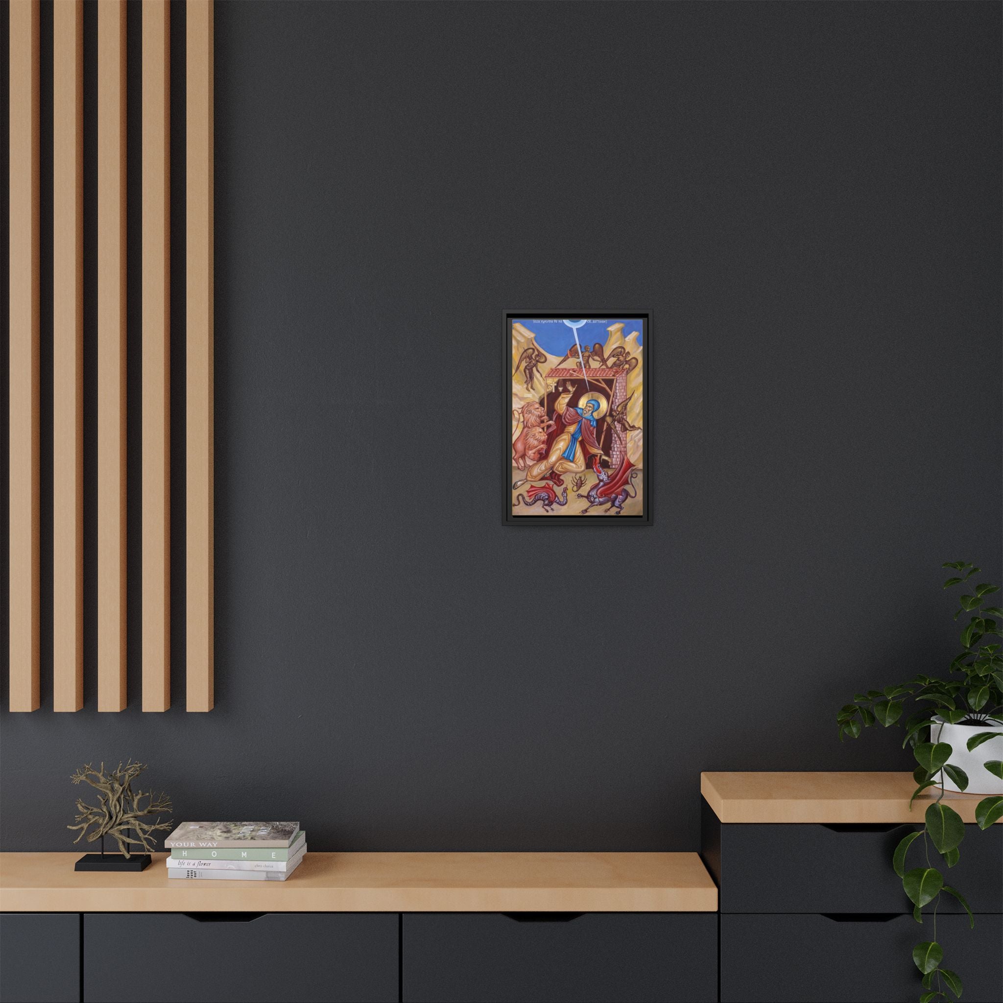 Framed canvas icon of Saint Anthony the Great, traditional Orthodox Christian artwork