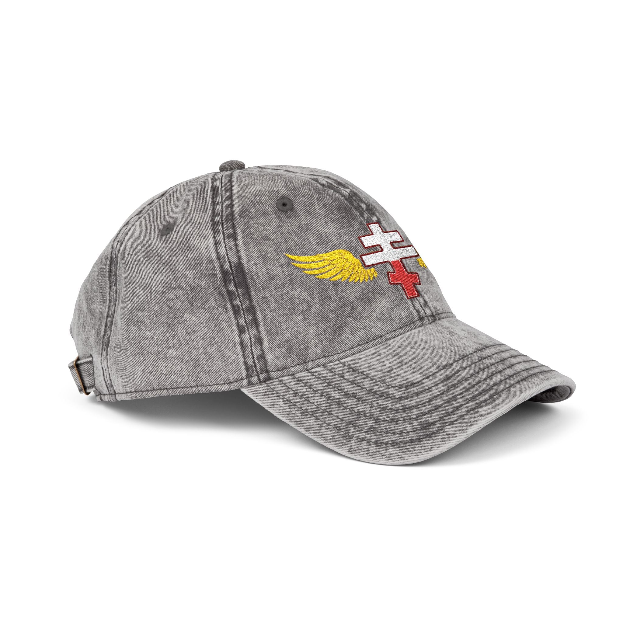 Polish Orthodox cross with wings embroidered on vintage cotton twill cap -- additional view 5