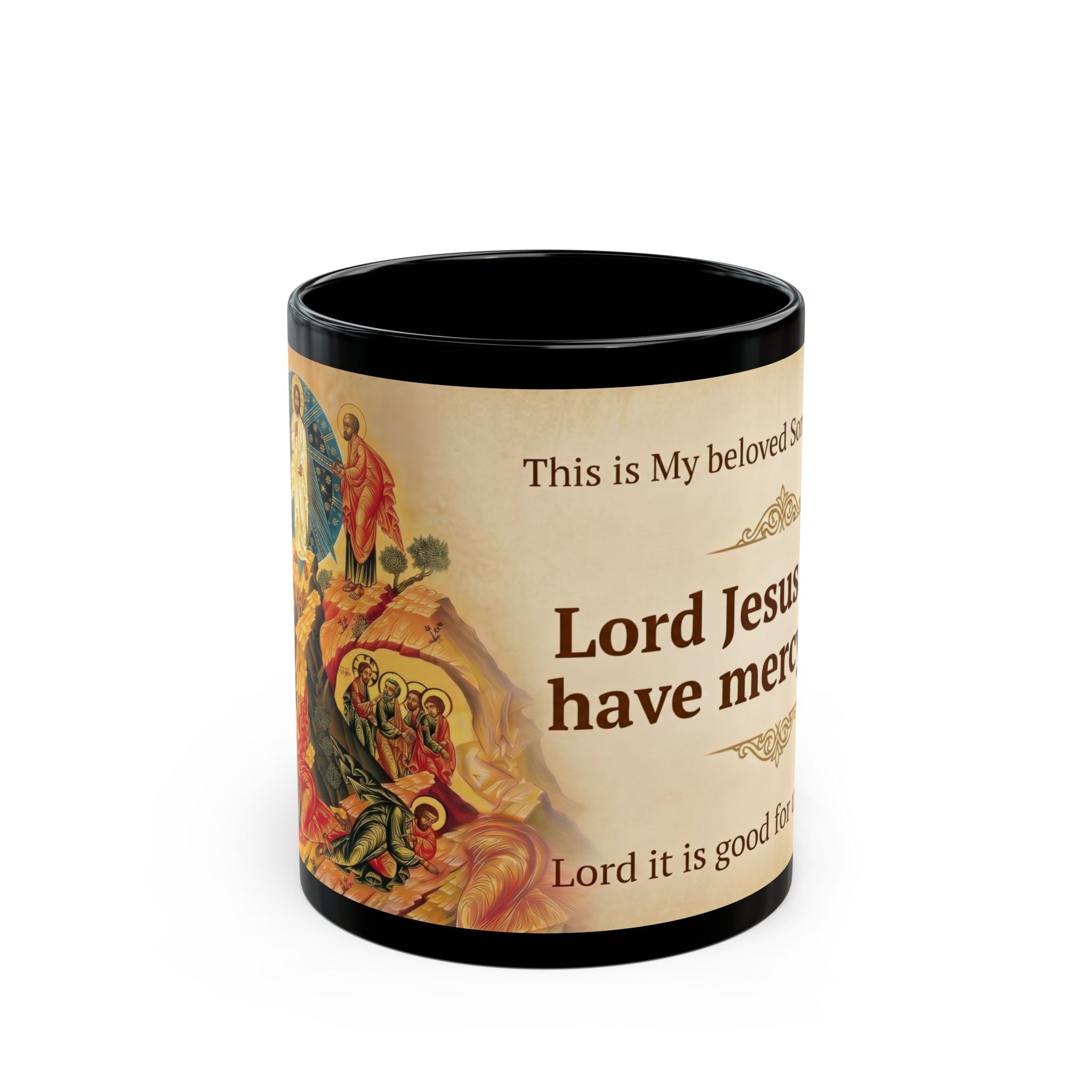 Transfiguration of Christ Orthodox Christian Black Coffee Mug — Orthodox Christian Mug
