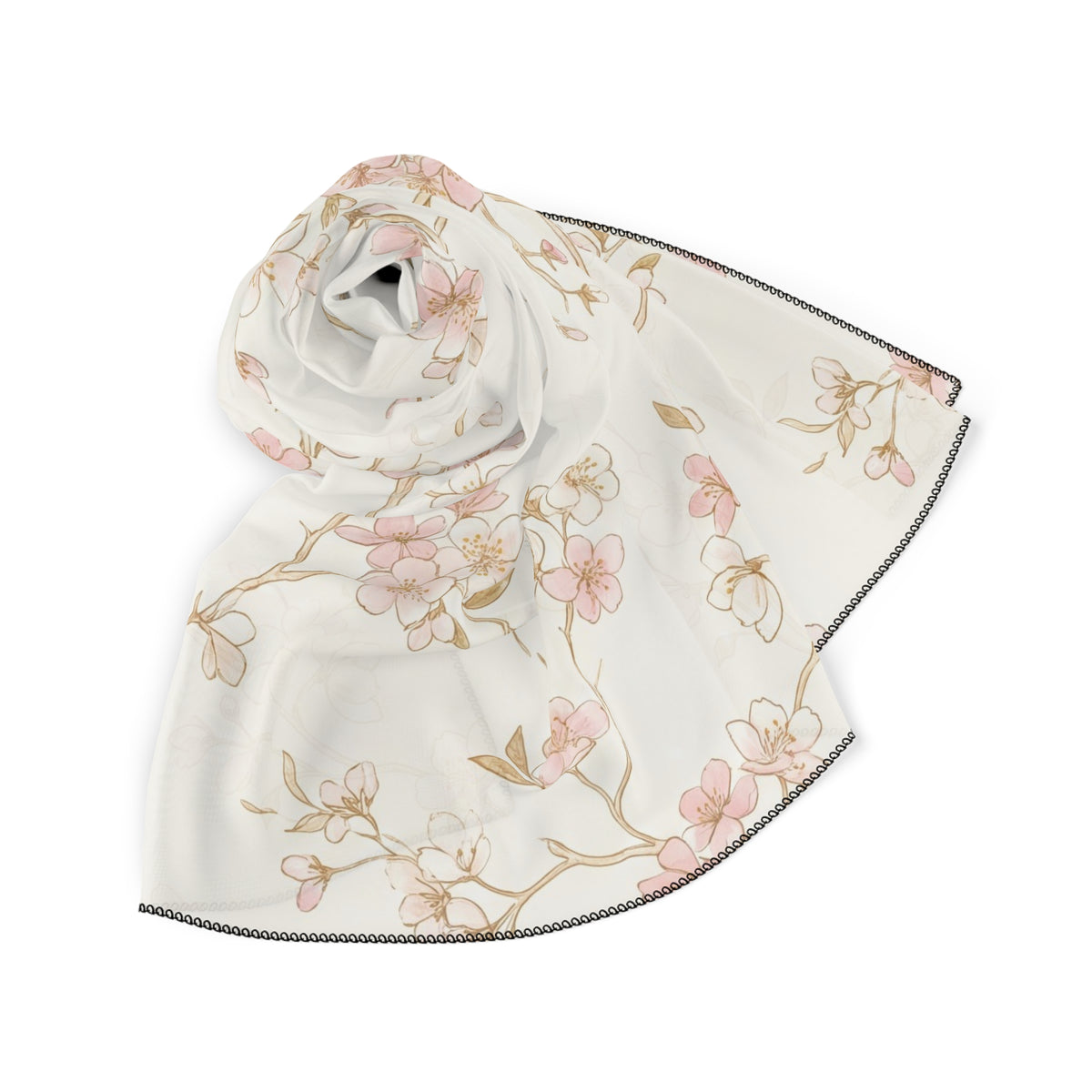 Blush Cherry Blossom Orthodox Christian headscarf featuring pink and white cherry blossom branches on a cream background