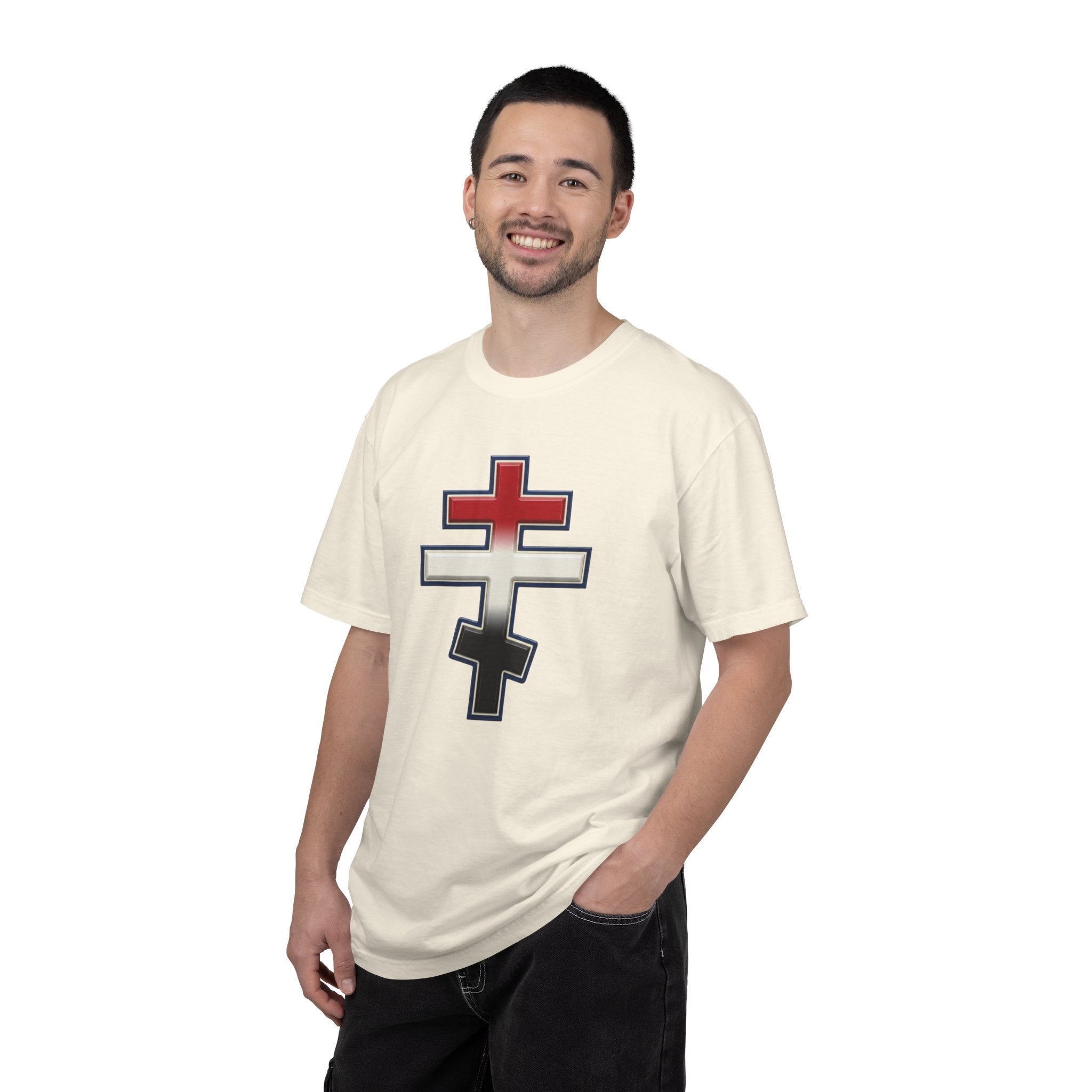 Egyptian Orthodox Cross design on a heavyweight garment-dyed t-shirt