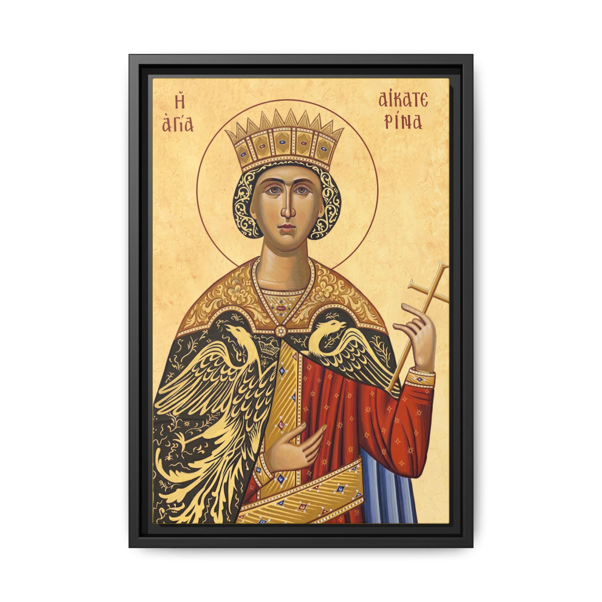 Framed canvas icon of Saint Catherine of Alexandria, traditional Orthodox Christian artwork