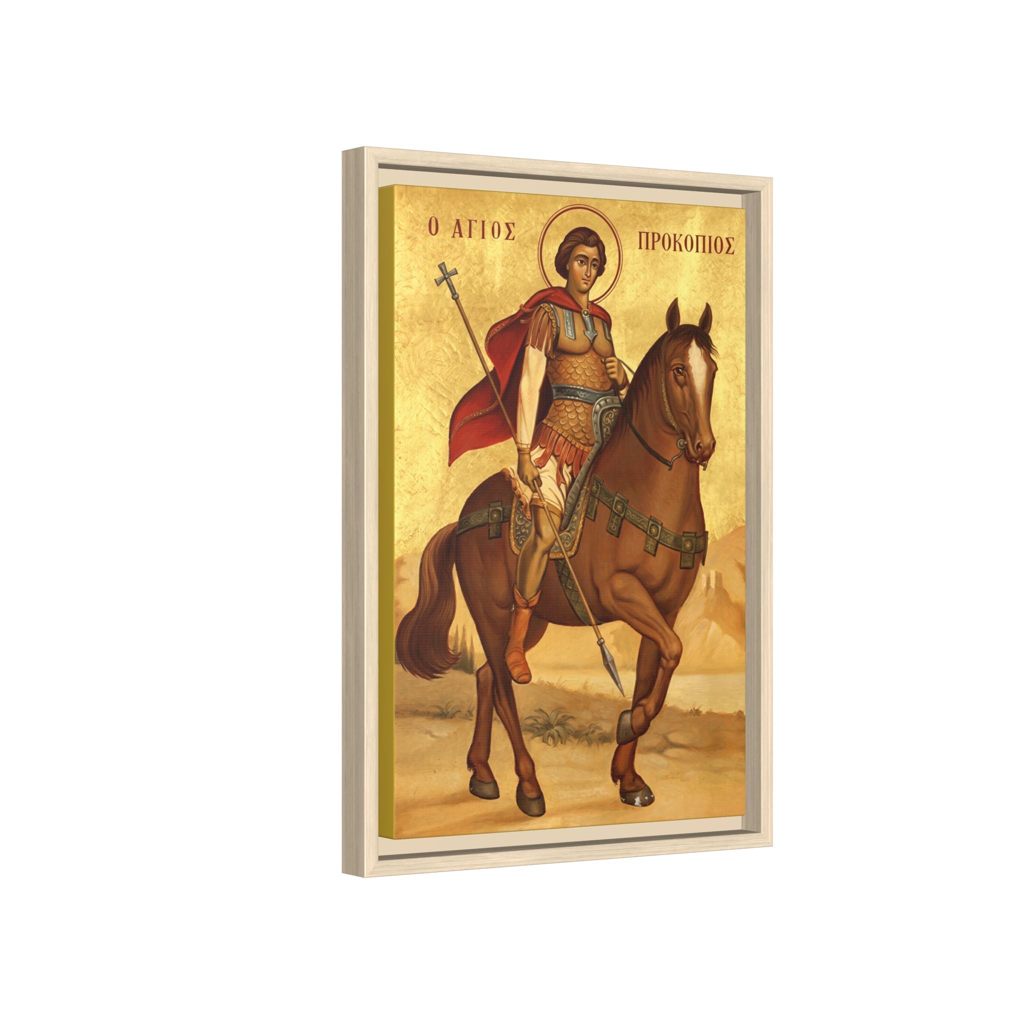 Framed canvas icon of Saint Procopius the Great Martyr, traditional Orthodox Christian artwork