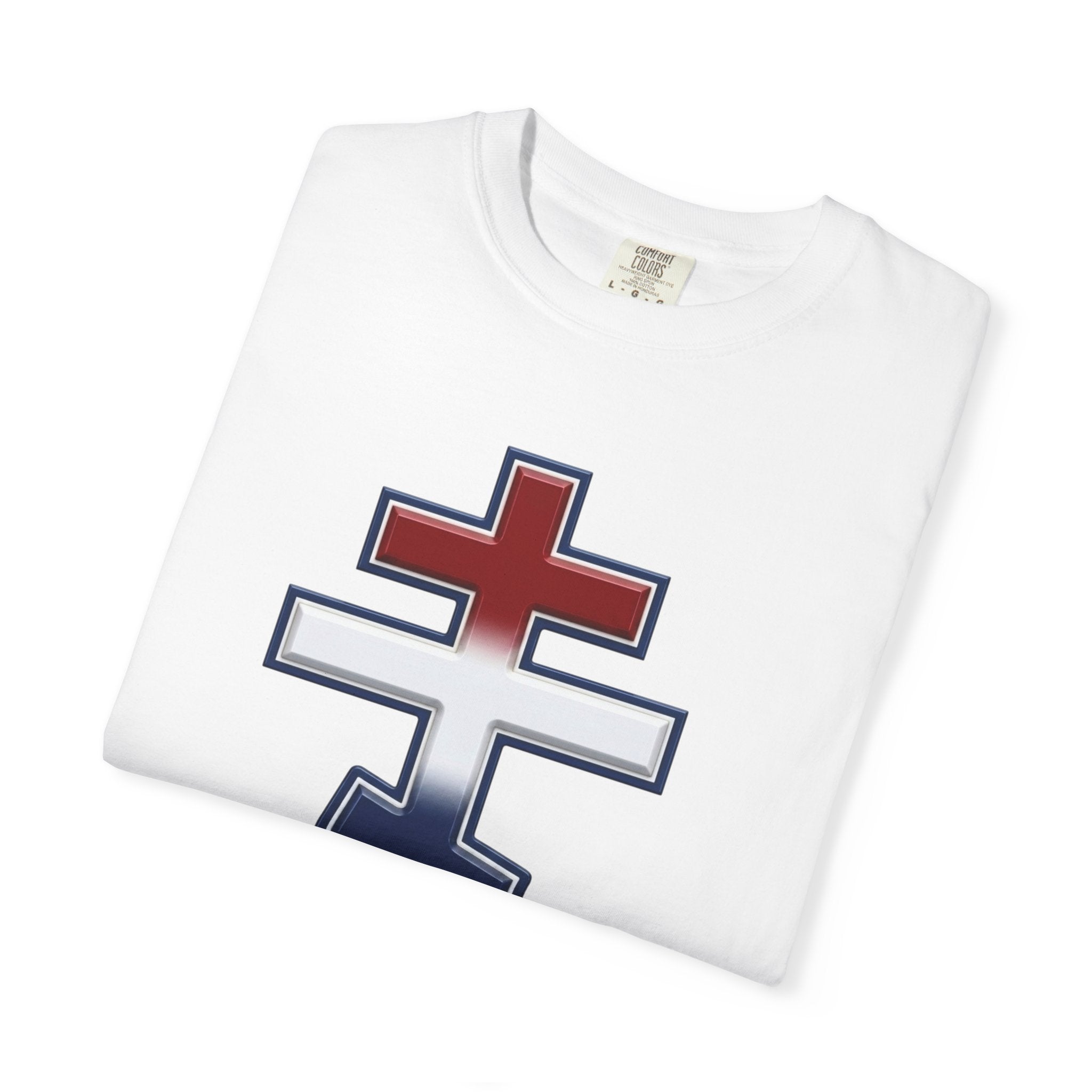 United States Orthodox Cross design on a heavyweight garment-dyed t-shirt