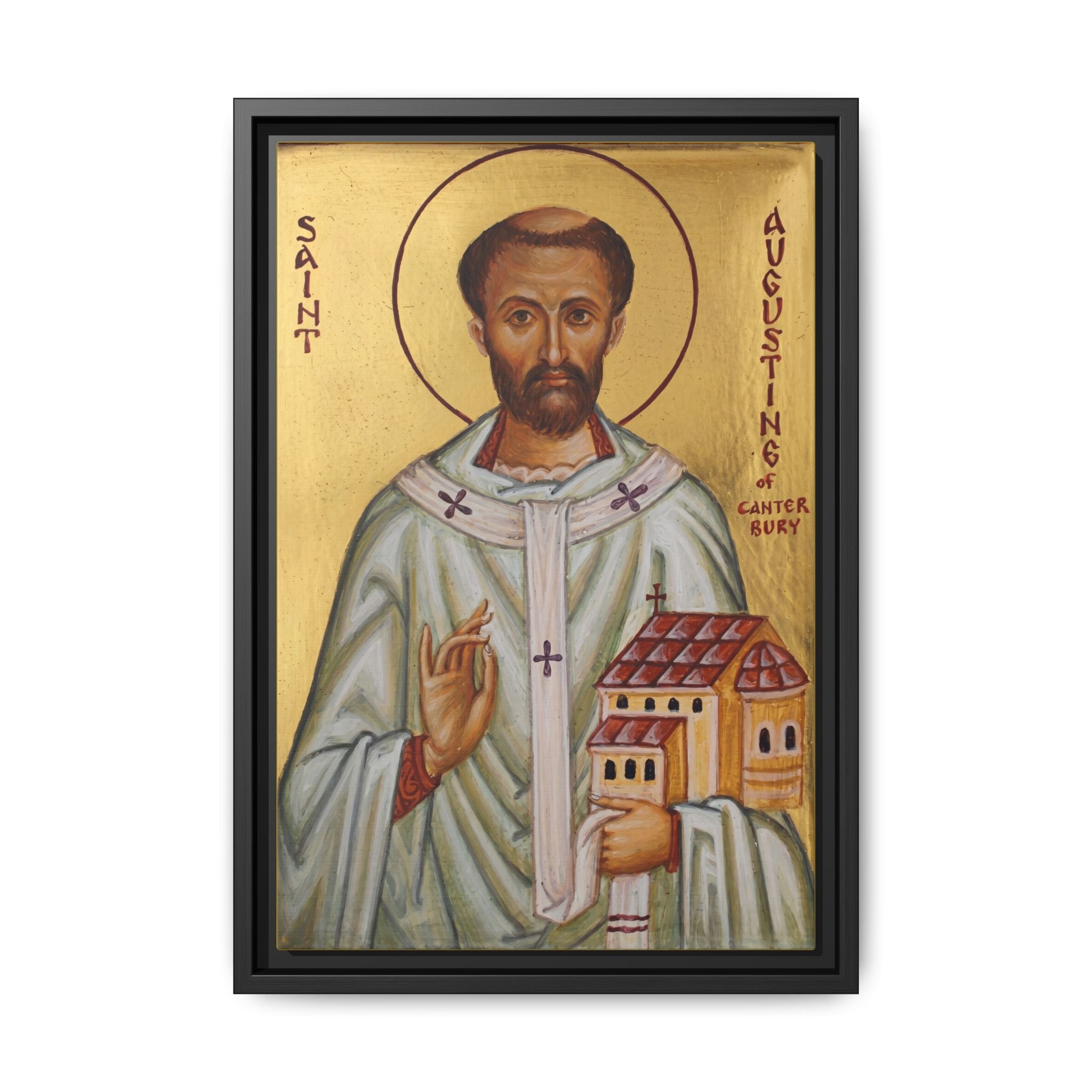 Framed canvas icon of Saint Augustine of Canterbury, traditional Orthodox Christian artwork