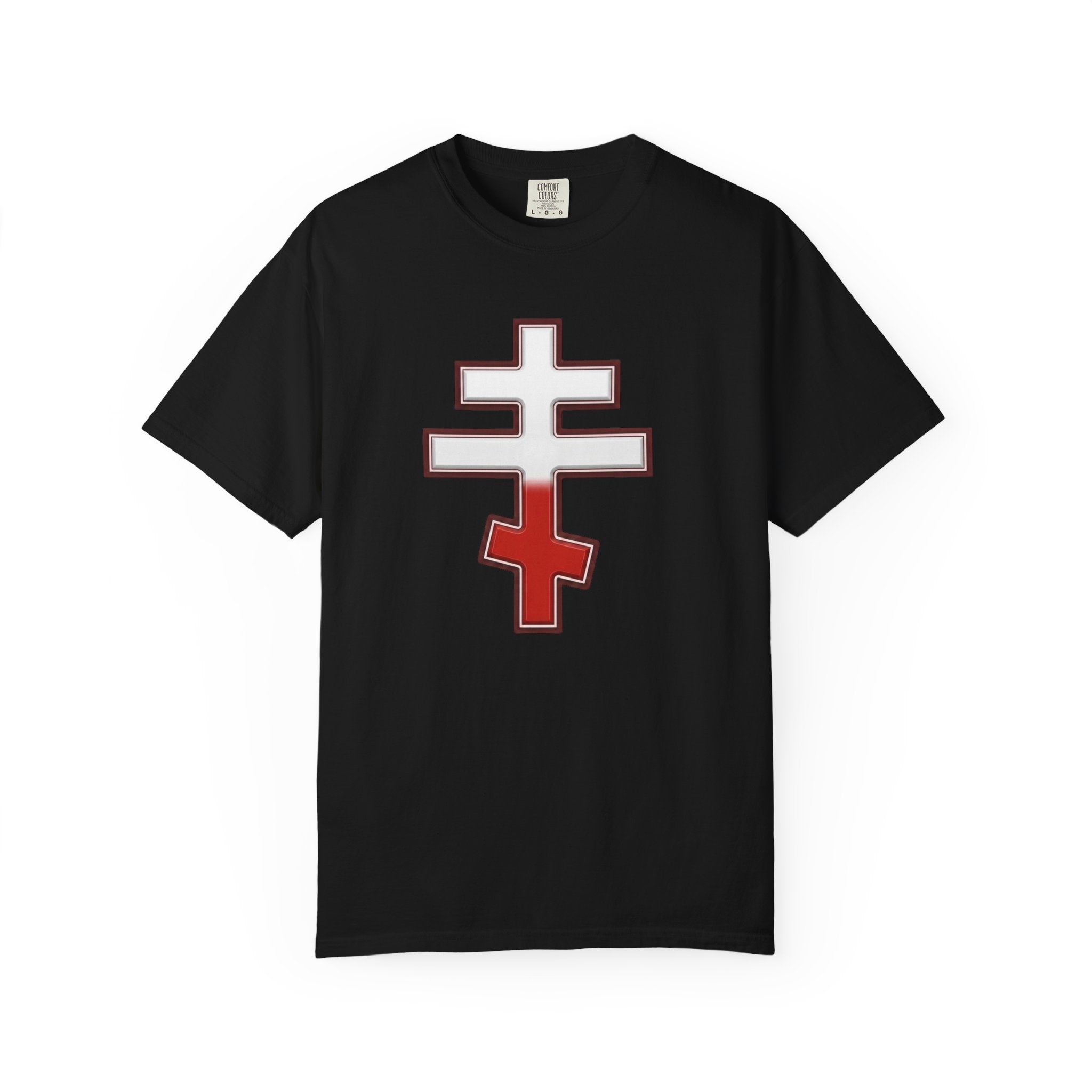 Polish Orthodox Cross design on a heavyweight garment-dyed t-shirt