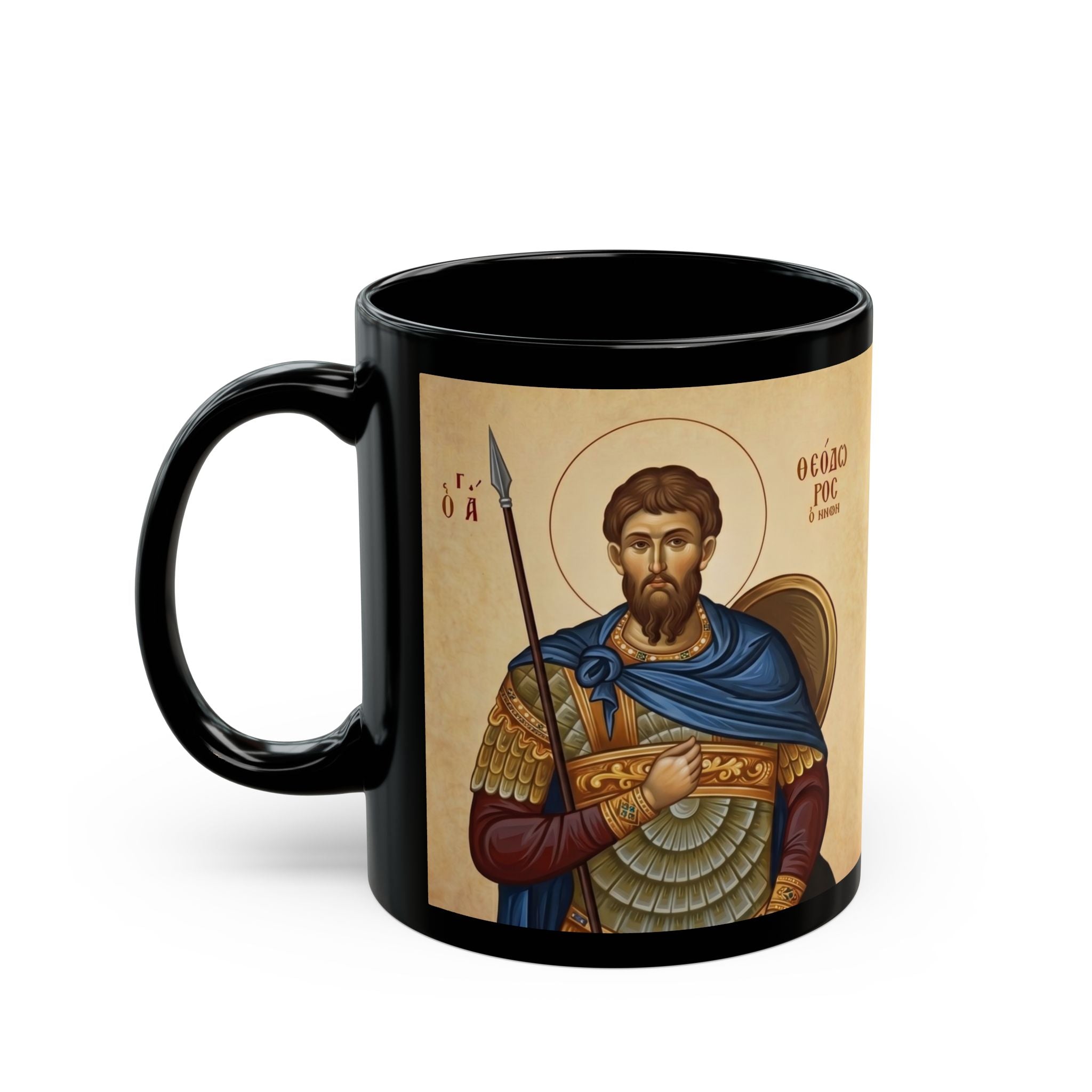 Saint Theodore Tiron Orthodox Christian Black Coffee Mug — Orthodox Christian Gift