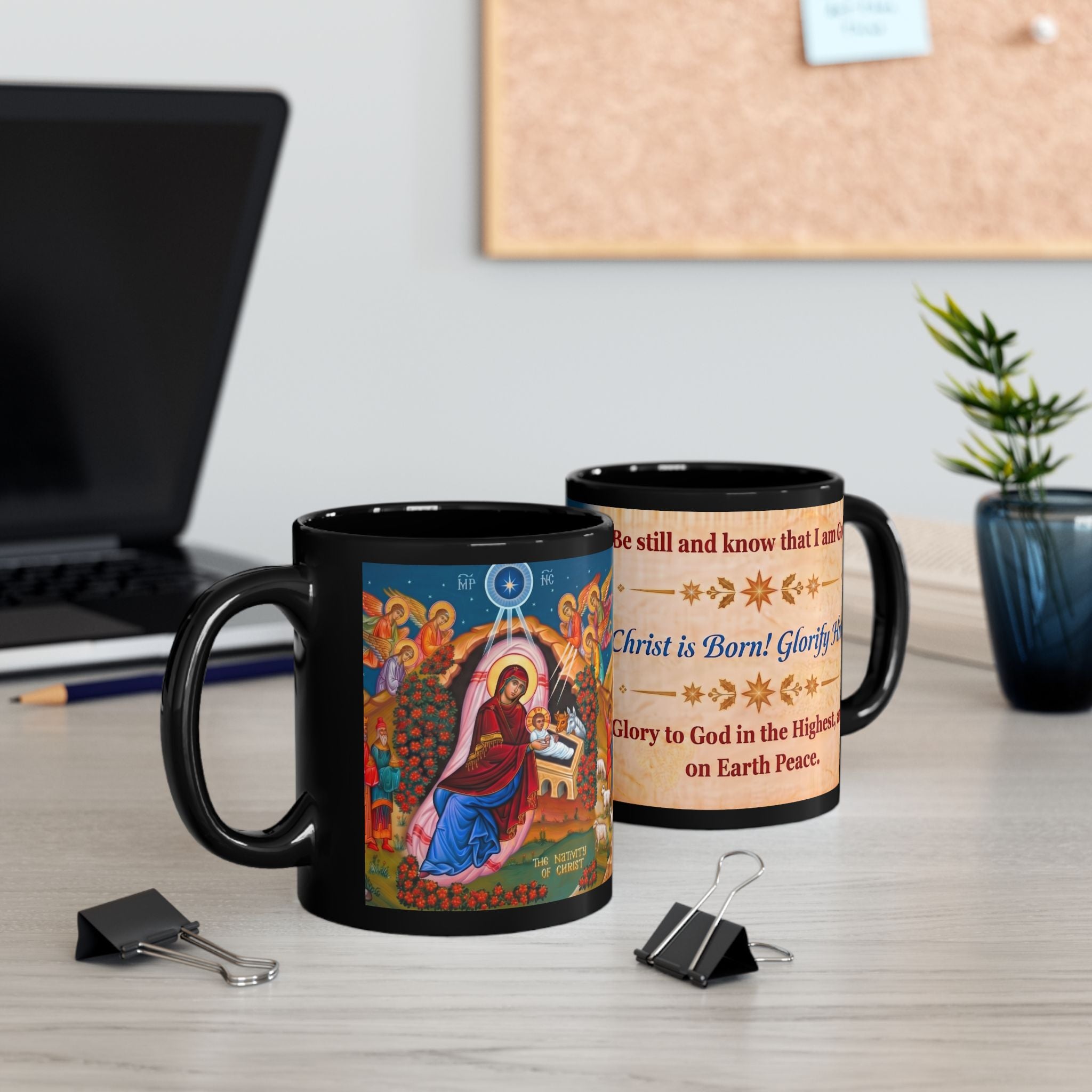 Nativity of Christ Orthodox Christian Black Coffee Mug — Christian Gift Idea