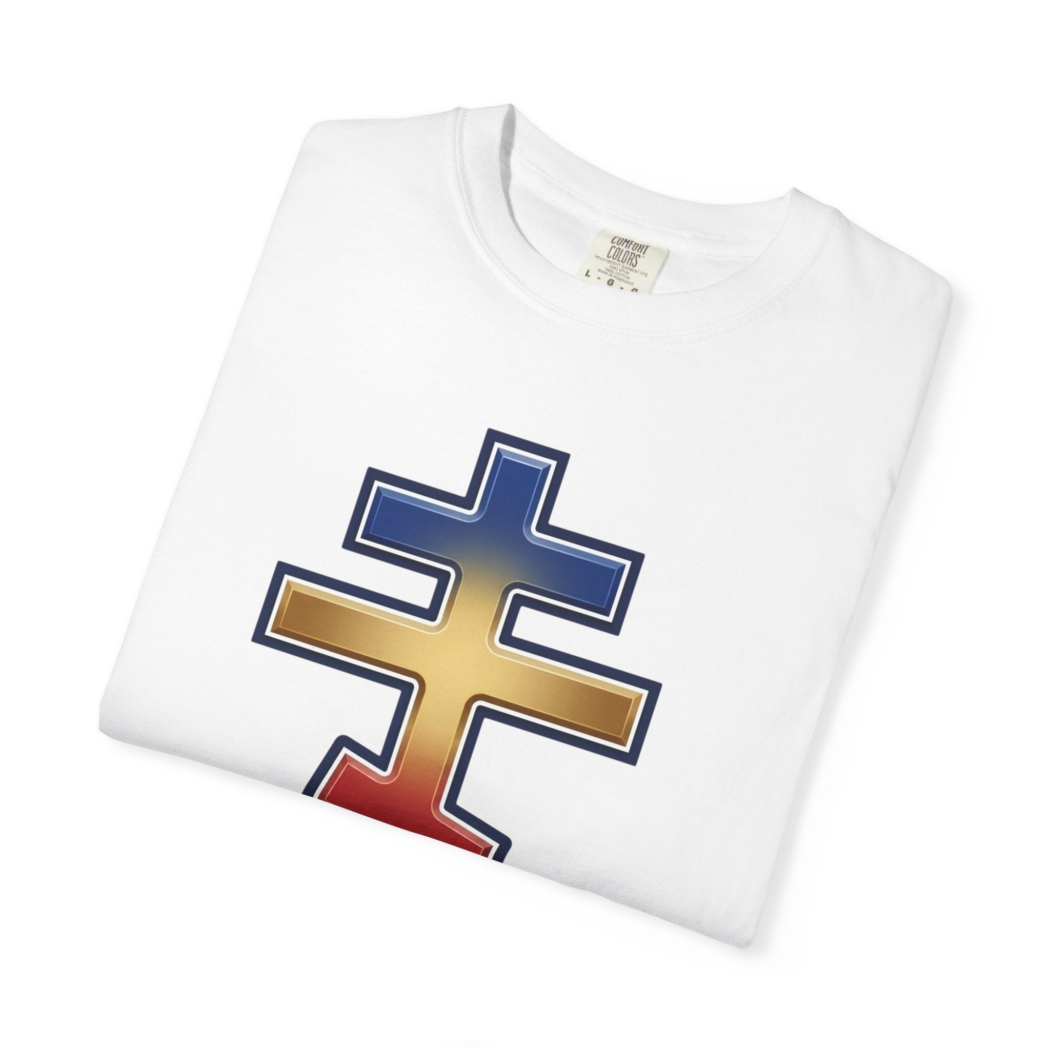 Romanian Orthodox Cross design on a heavyweight garment-dyed t-shirt