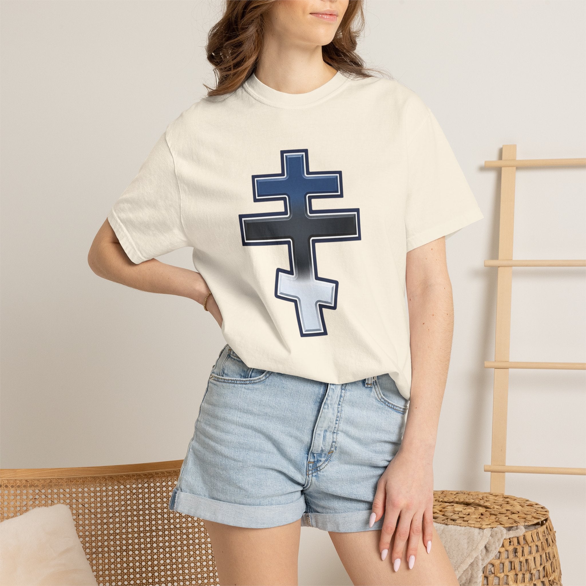 Estonian Orthodox Cross design on a heavyweight garment-dyed t-shirt