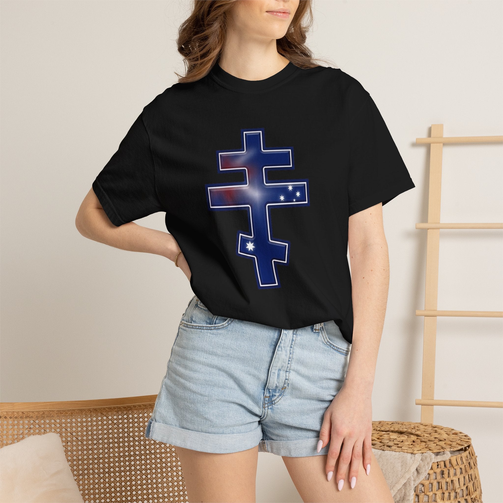 Australian Orthodox Cross design on a heavyweight garment-dyed t-shirt