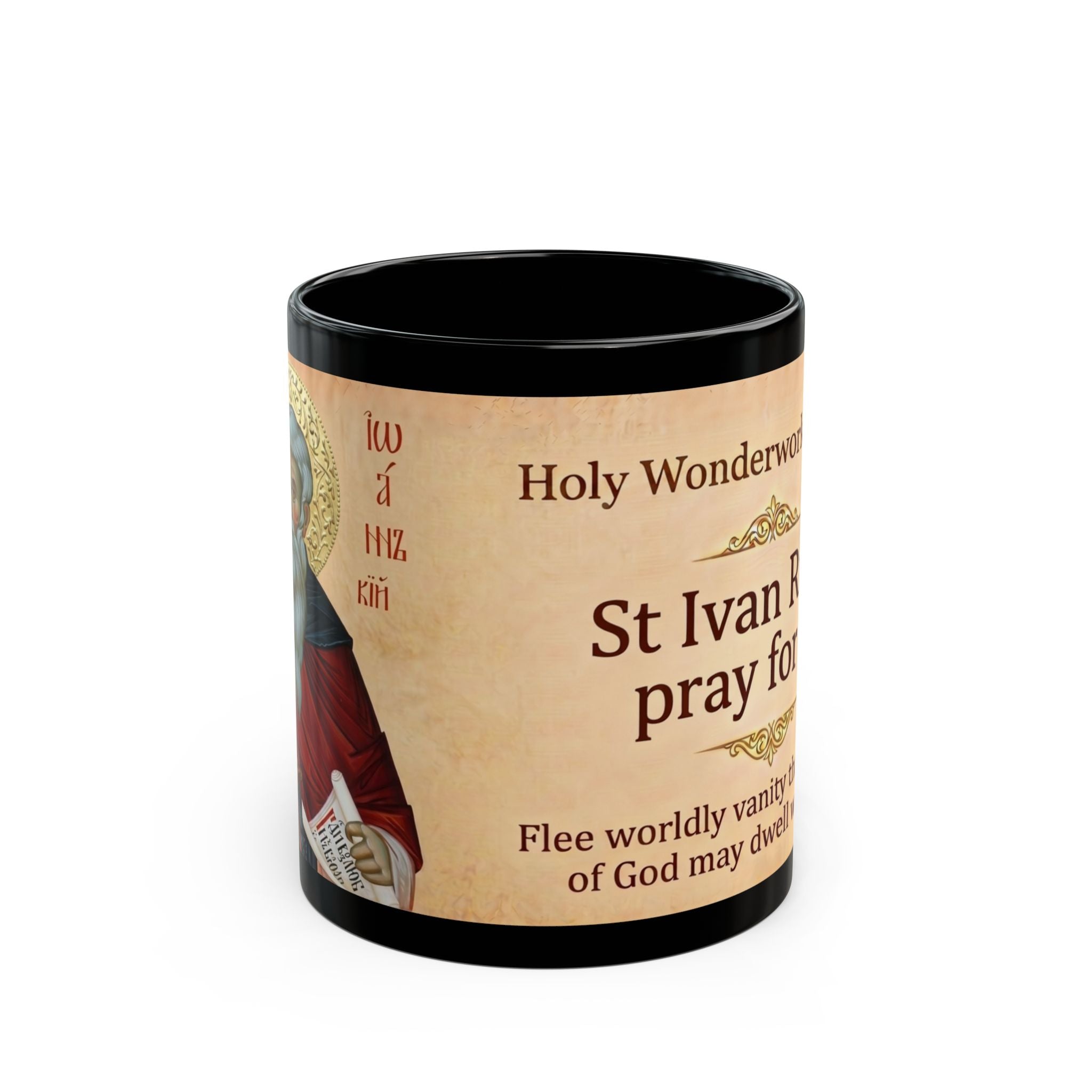 Saint Ivan Rilski Orthodox Christian Black Coffee Mug — Orthodox Christian Mug