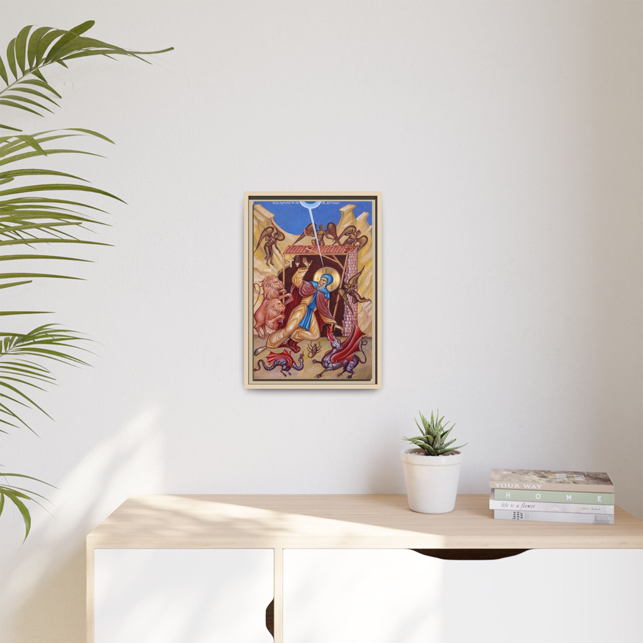 Framed canvas icon of Saint Anthony the Great, traditional Orthodox Christian artwork