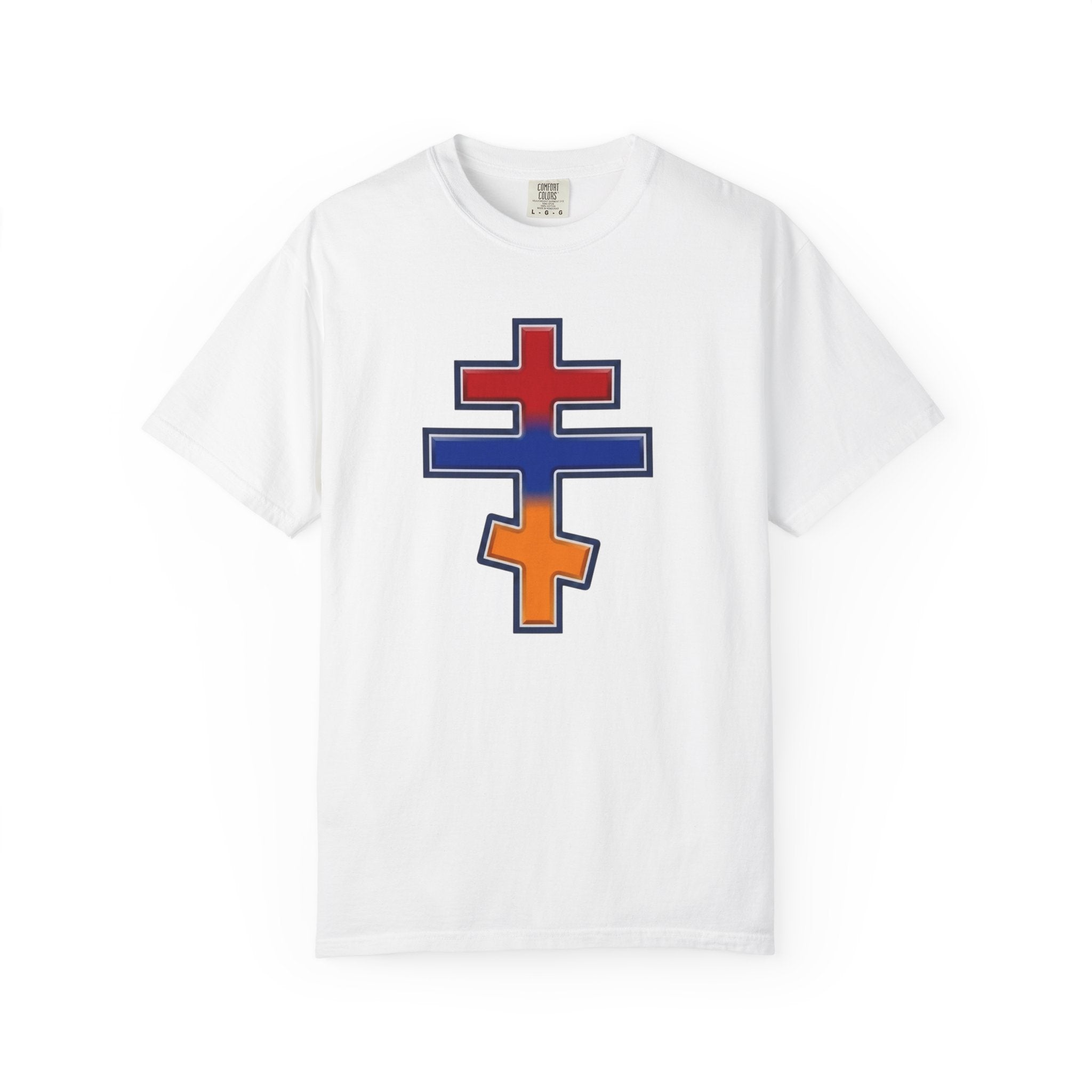 Armenian Orthodox Cross design on a heavyweight garment-dyed t-shirt