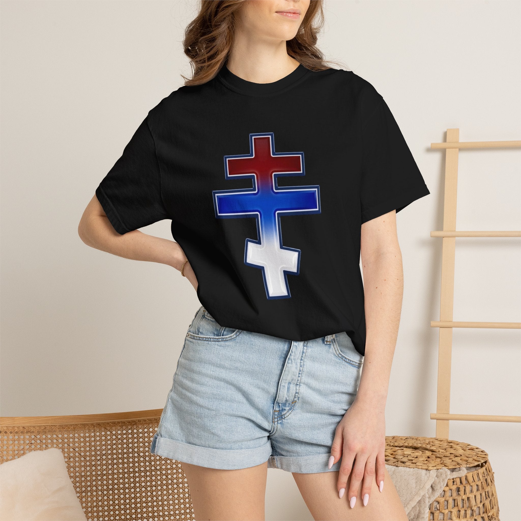 Serbian Orthodox Cross design on a heavyweight garment-dyed t-shirt