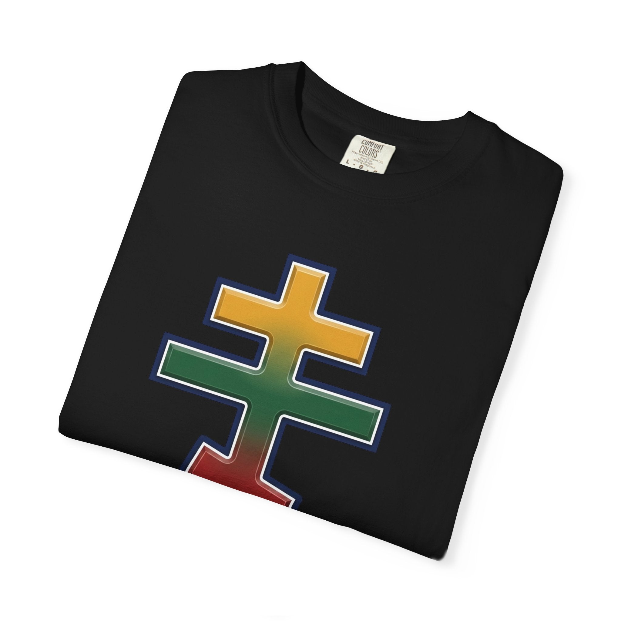 Lithuanian Orthodox Cross design on a heavyweight garment-dyed t-shirt