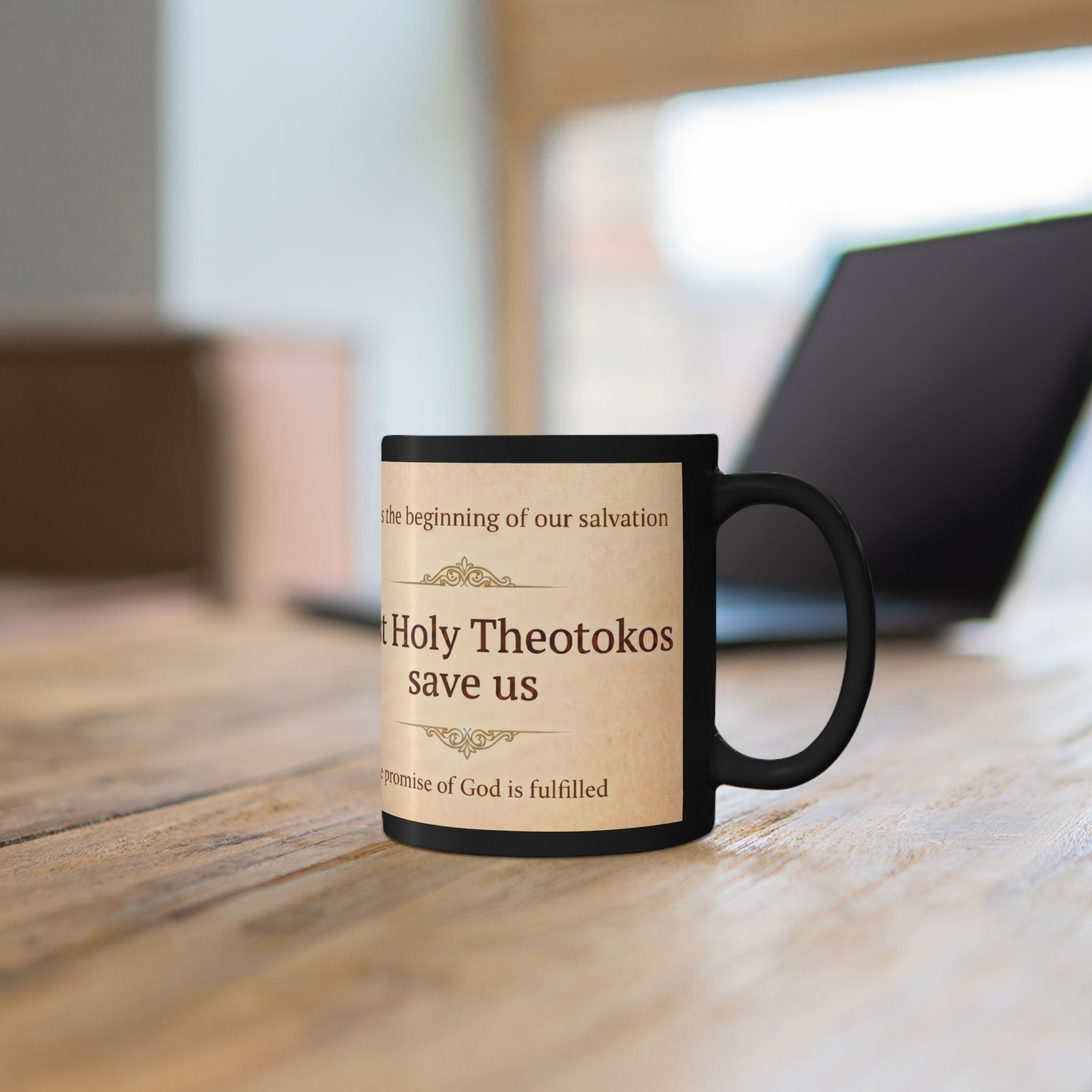 Nativity of the Theotokos Orthodox Christian Black Coffee Mug — Orthodox Mug Gift