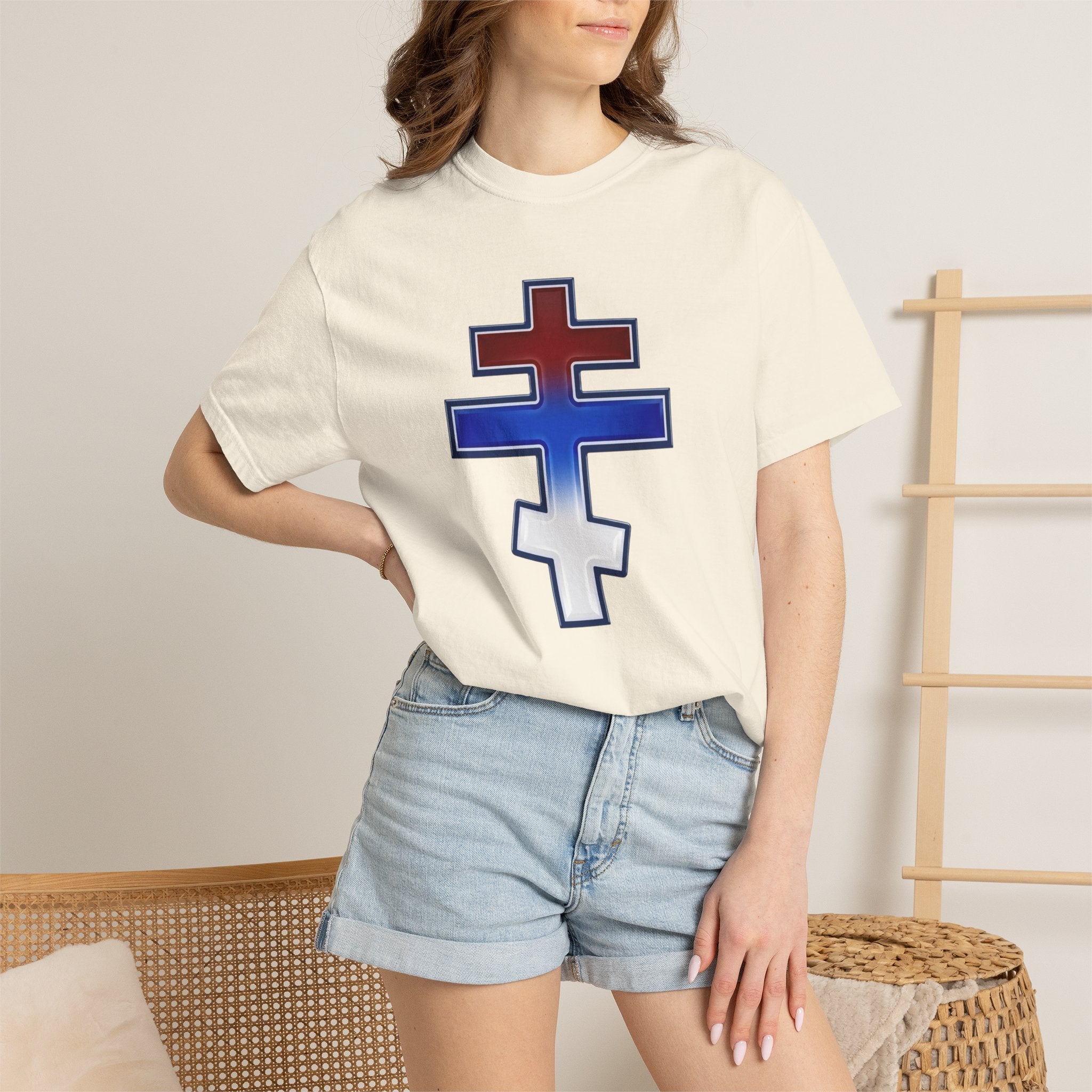 Serbian Orthodox Cross design on a heavyweight garment-dyed t-shirt