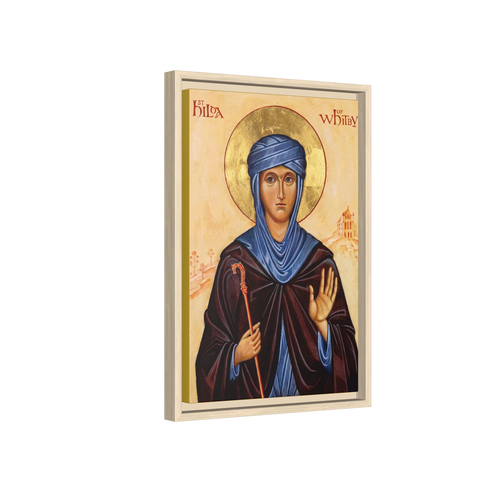 Framed canvas icon of Saint Hilda of Whitby, traditional Orthodox Christian artwork