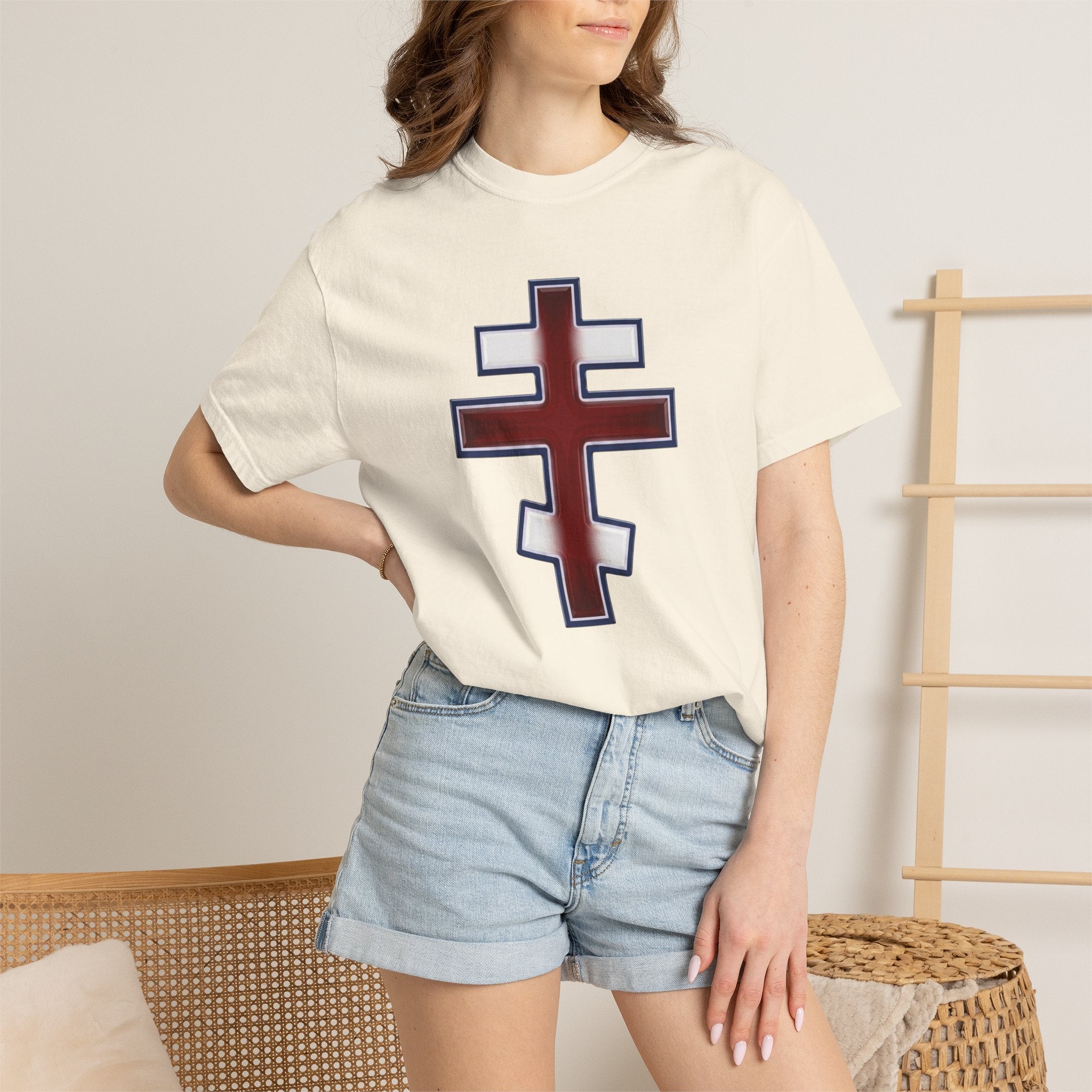 United Kingdom Orthodox Cross design on a heavyweight garment-dyed t-shirt