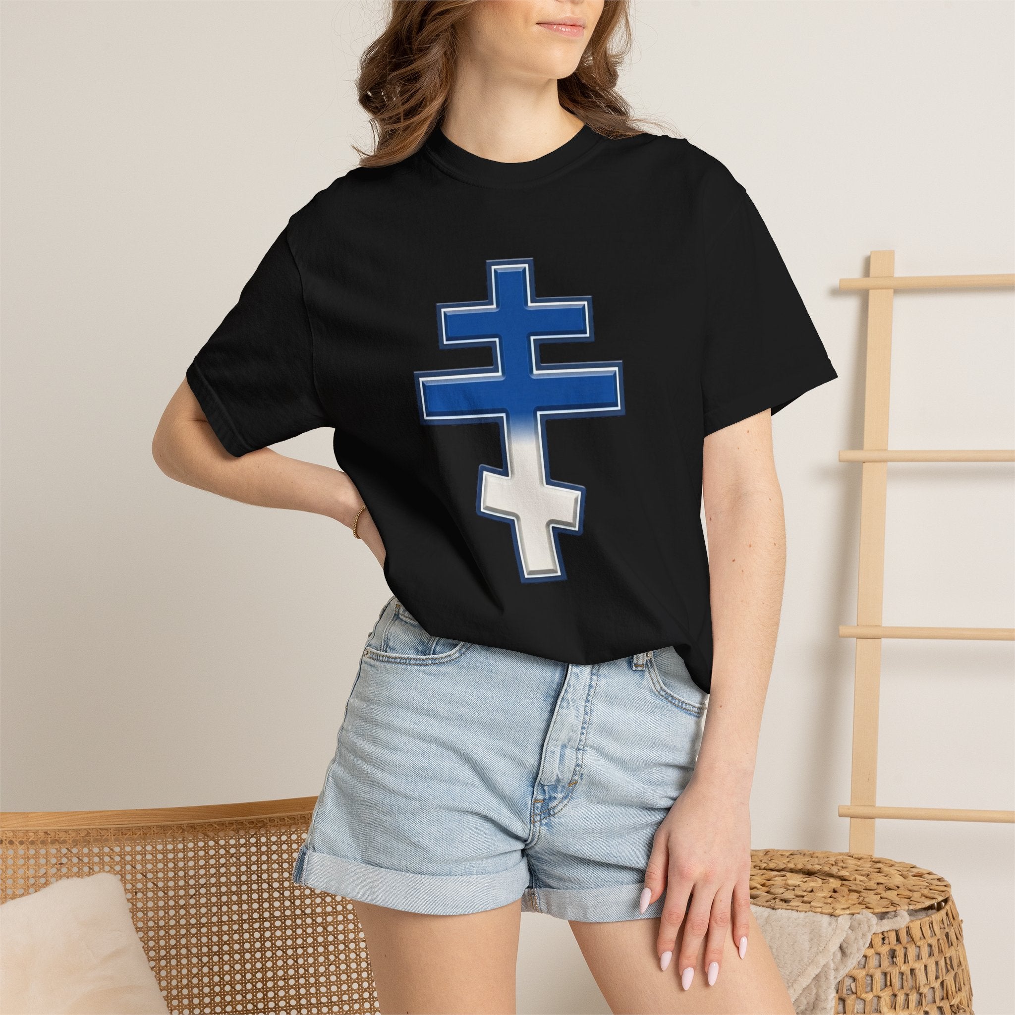 Greek Orthodox Cross design on a heavyweight garment-dyed t-shirt