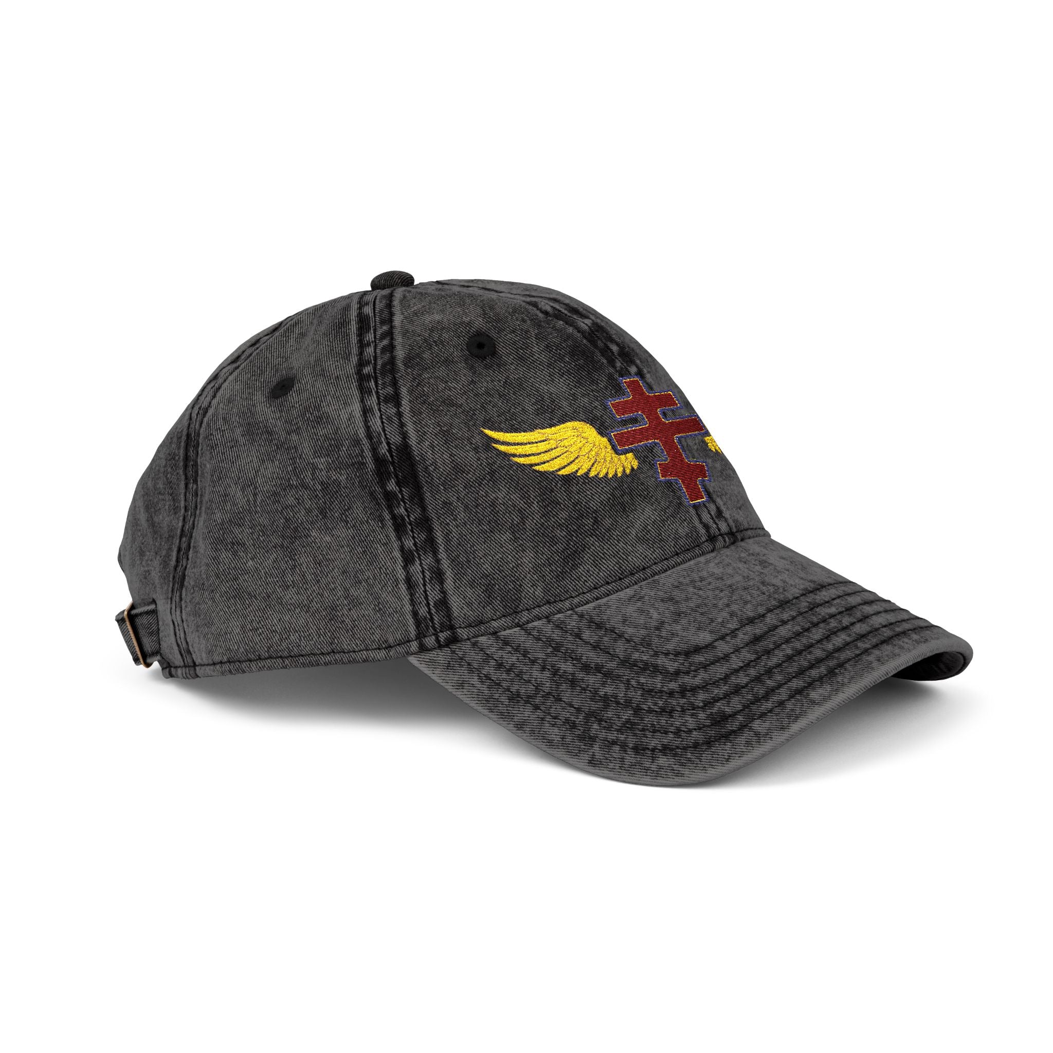 Antiochian Orthodox cross with wings embroidered on vintage cotton twill cap -- additional view 5