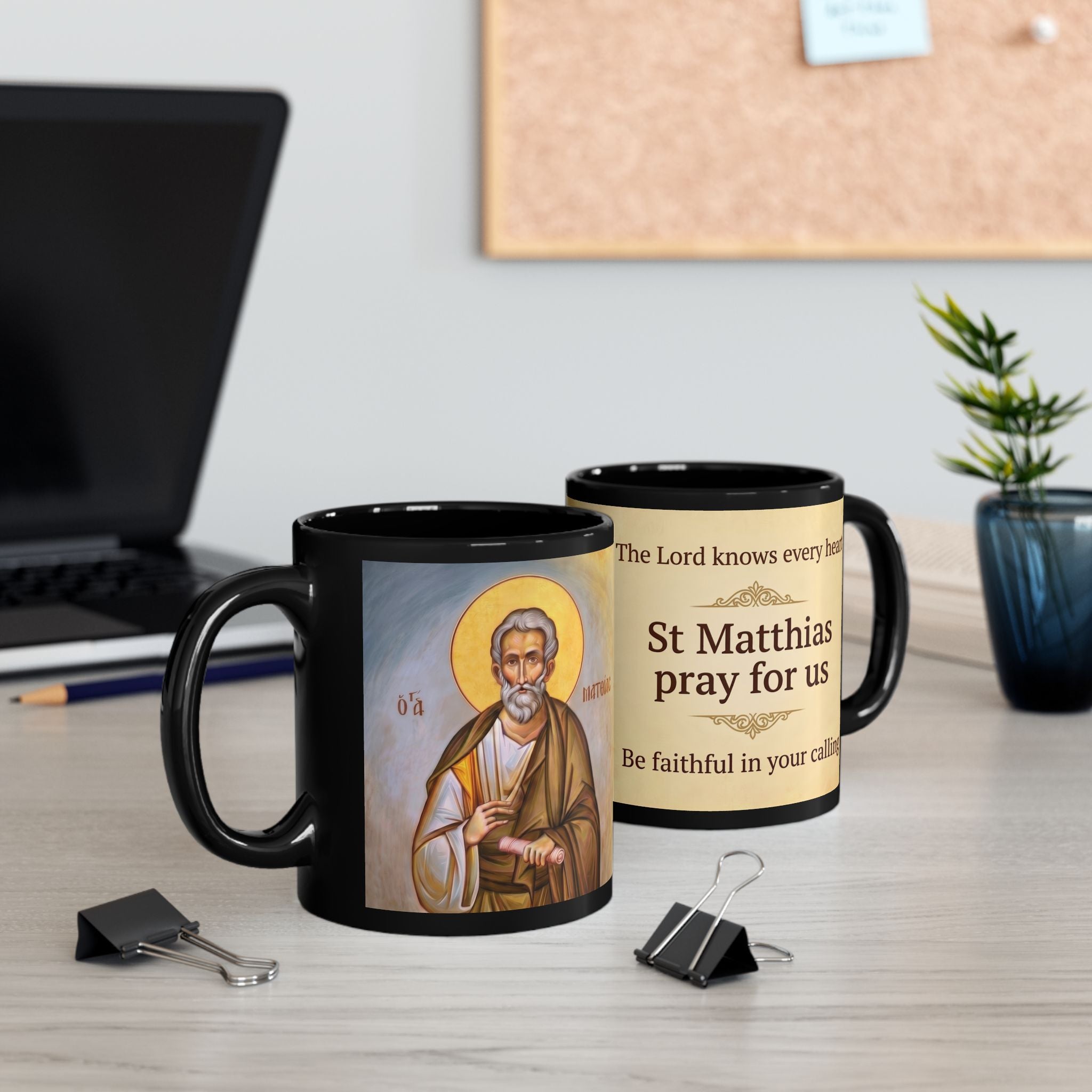 Saint Matthias the Apostle Orthodox Christian Black Coffee Mug — Christian Gift Idea