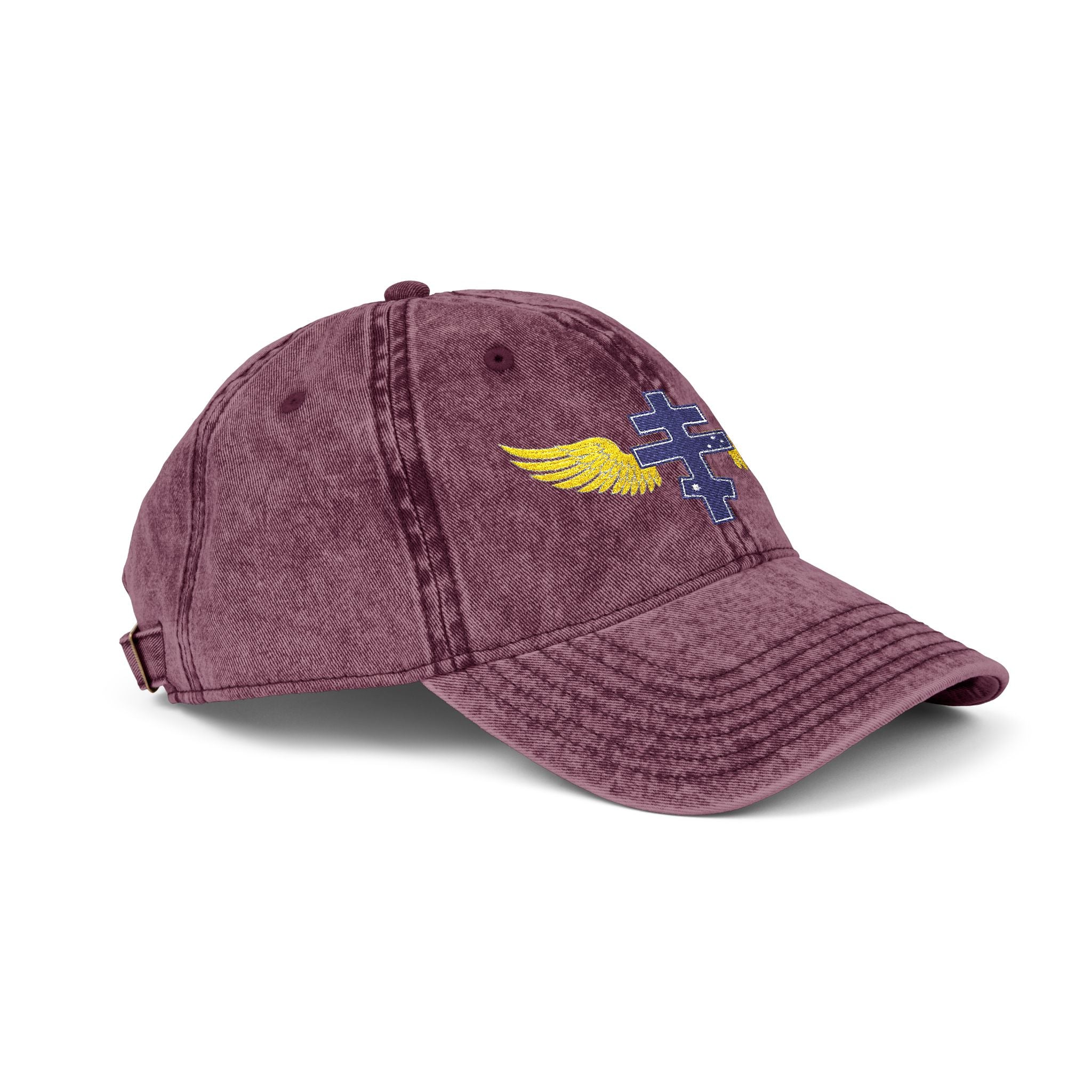 Australian Orthodox cross with wings embroidered on vintage cotton twill cap -- additional view 14