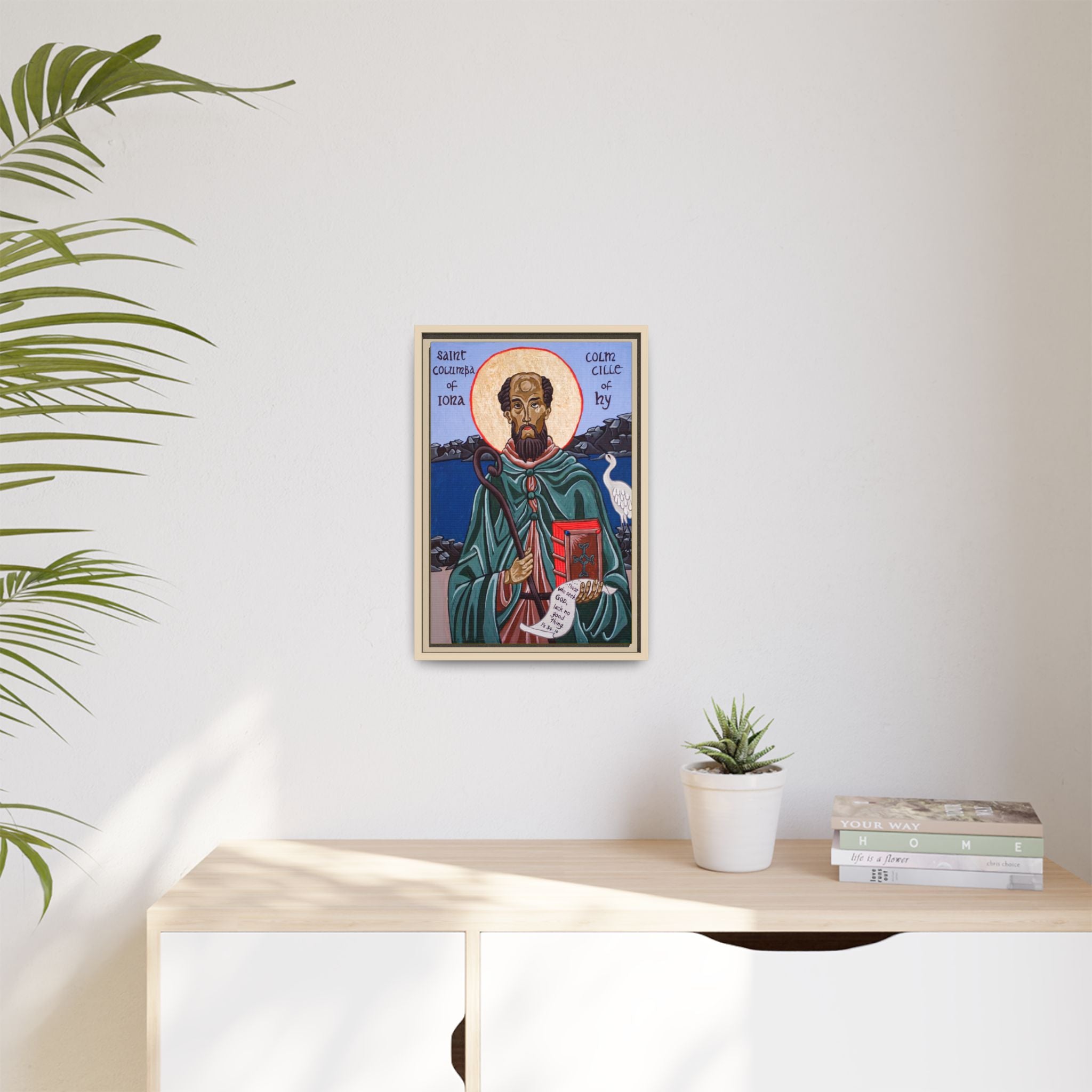 Framed canvas icon of Saint Columba of Iona, traditional Orthodox Christian artwork