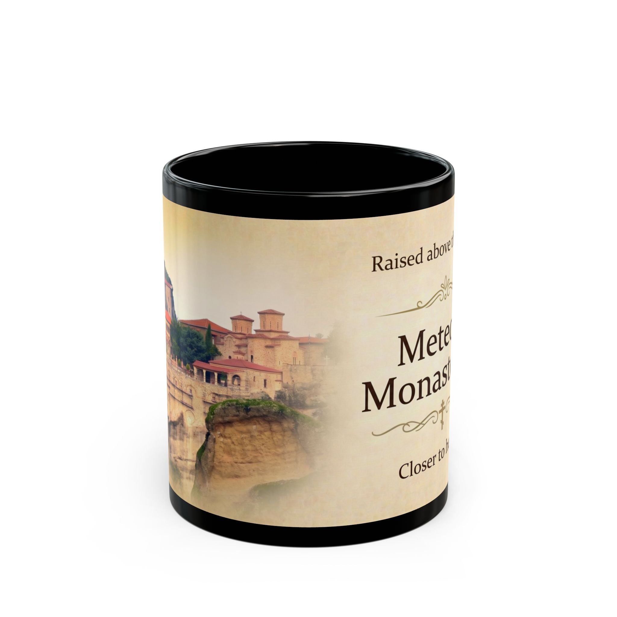 Meteora Monasteries Orthodox Christian Black Coffee Mug — Orthodox Christian Mug