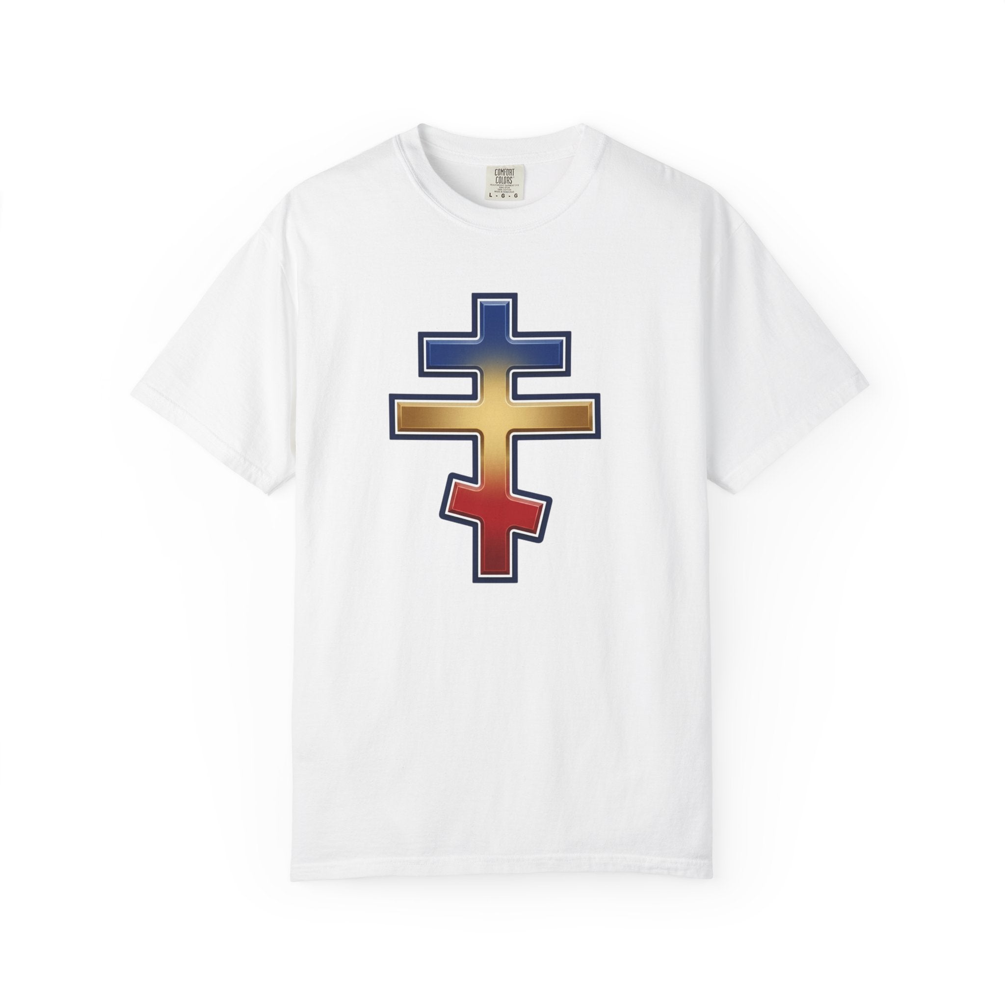 Romanian Orthodox Cross design on a heavyweight garment-dyed t-shirt