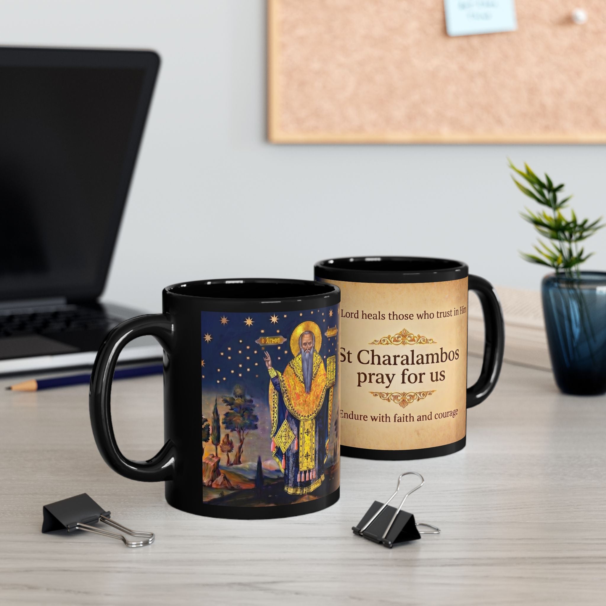 Saint Charalambos Orthodox Christian Black Coffee Mug — Christian Gift Idea