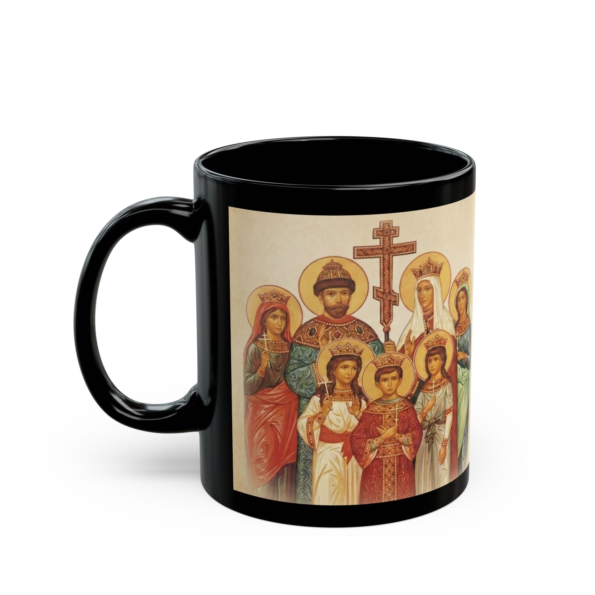 Holy Royal Martyrs Family Orthodox Christian Black Coffee Mug — Orthodox Christian Gift