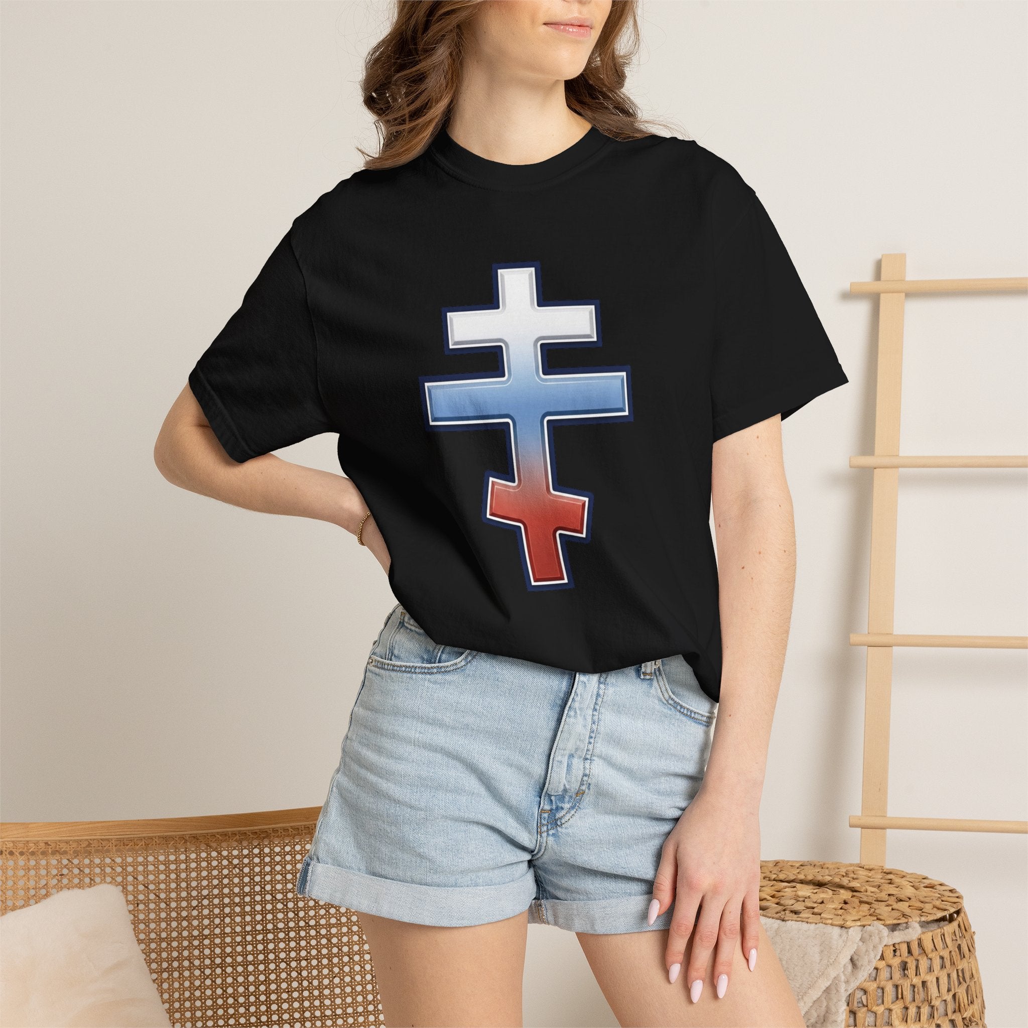 Slovak Orthodox Cross design on a heavyweight garment-dyed t-shirt