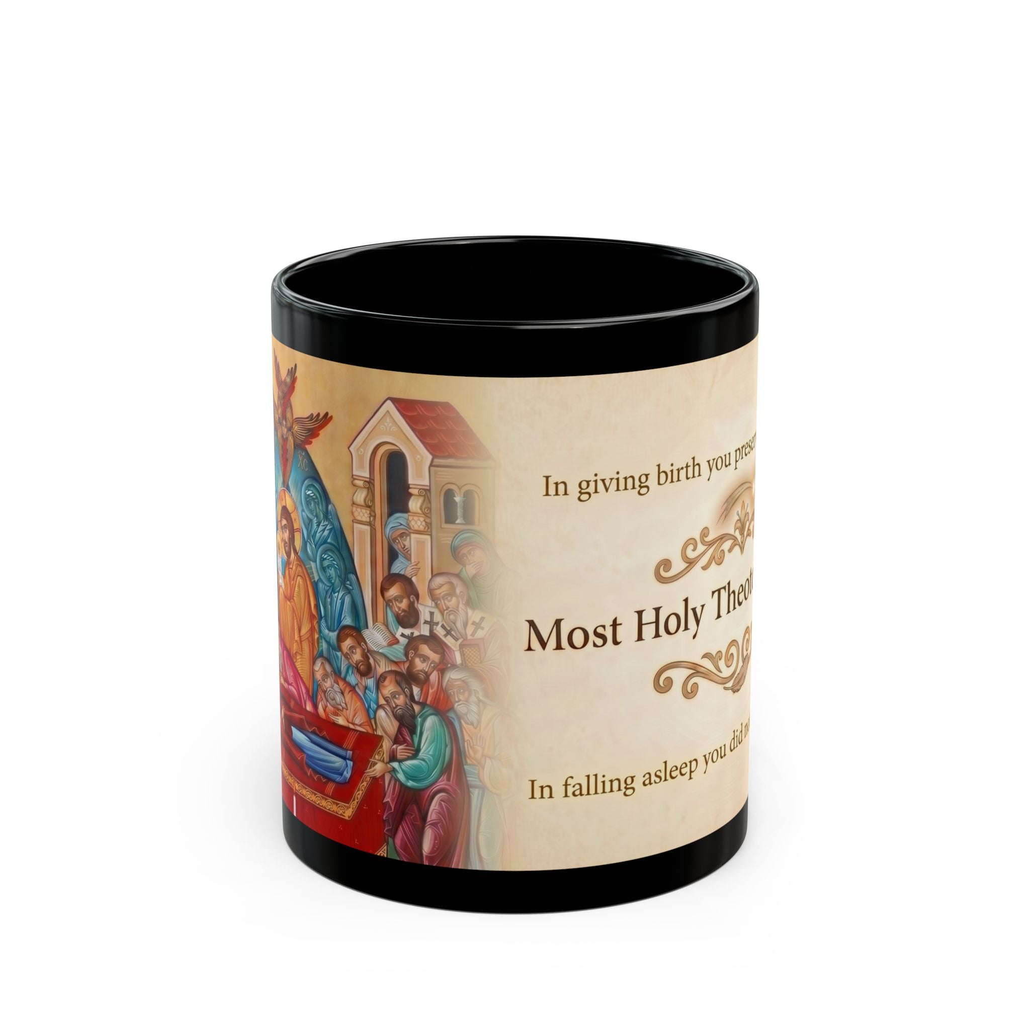 Dormition of the Theotokos Orthodox Christian Black Coffee Mug — Orthodox Christian Mug