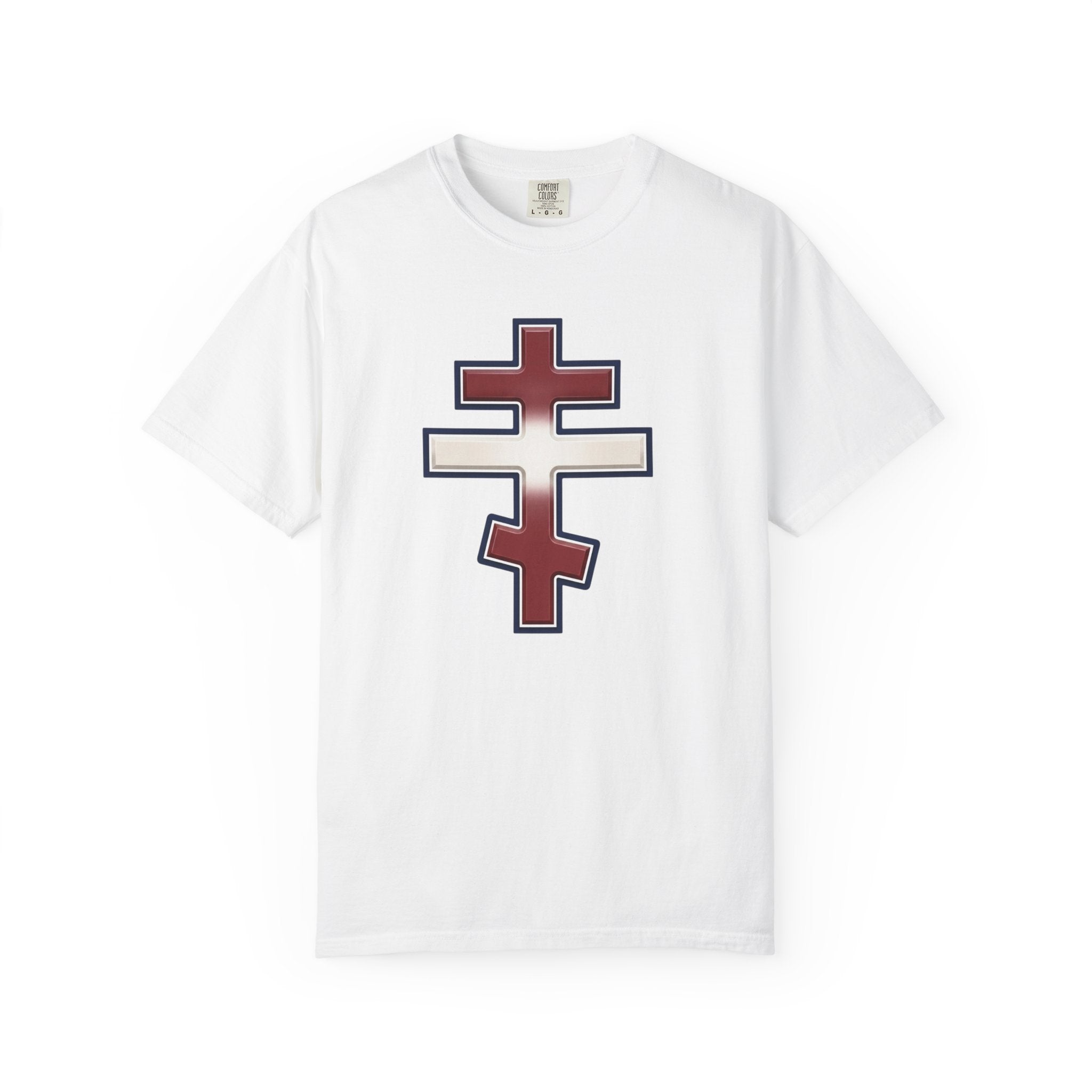 Latvian Orthodox Cross design on a heavyweight garment-dyed t-shirt