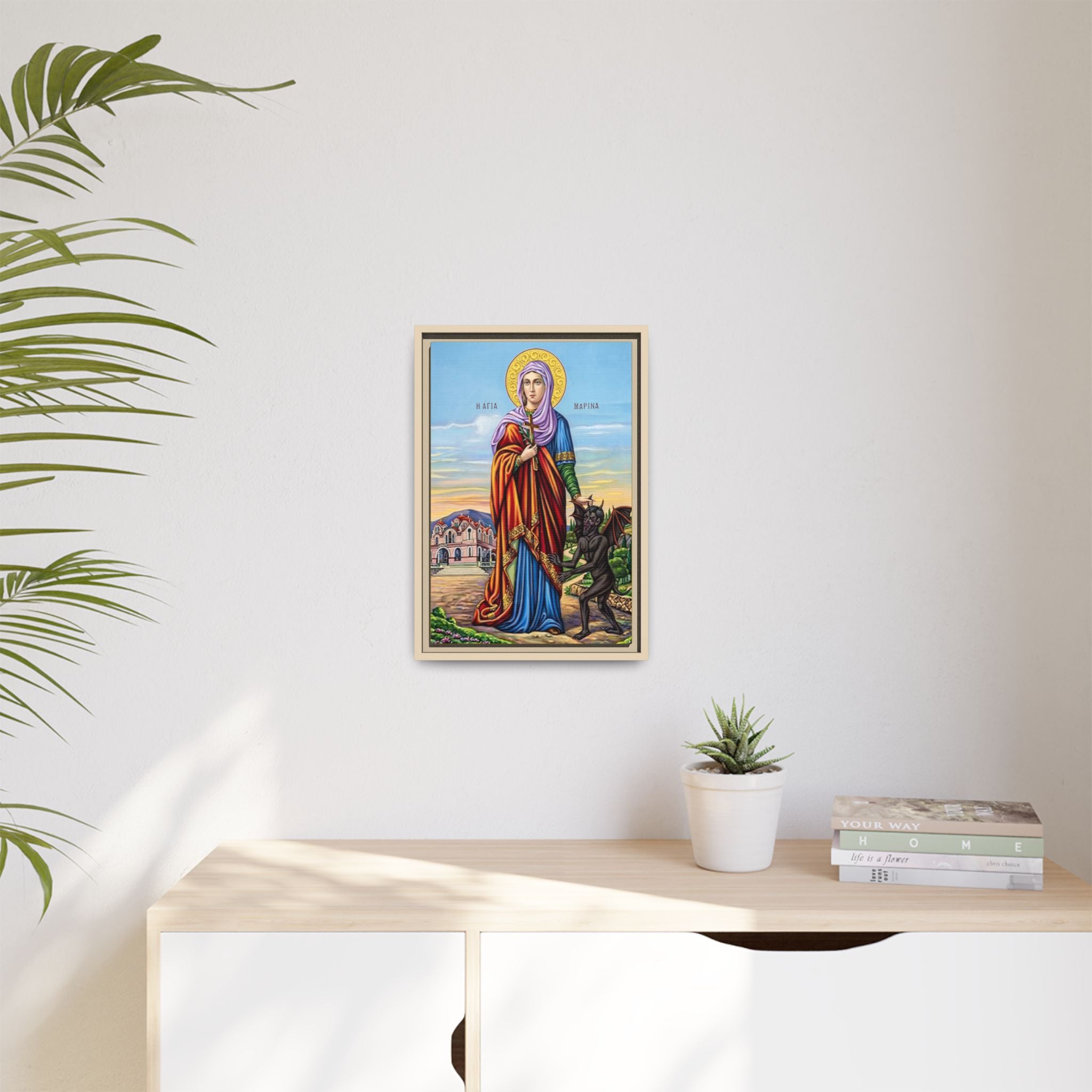 Framed canvas icon of Saint Marina the Great Martyr, traditional Orthodox Christian artwork
