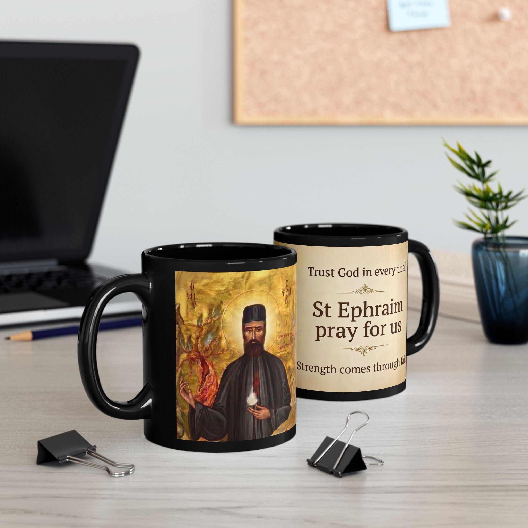 Saint Ephraim of Nea Makri Orthodox Christian Black Coffee Mug — Christian Gift Idea