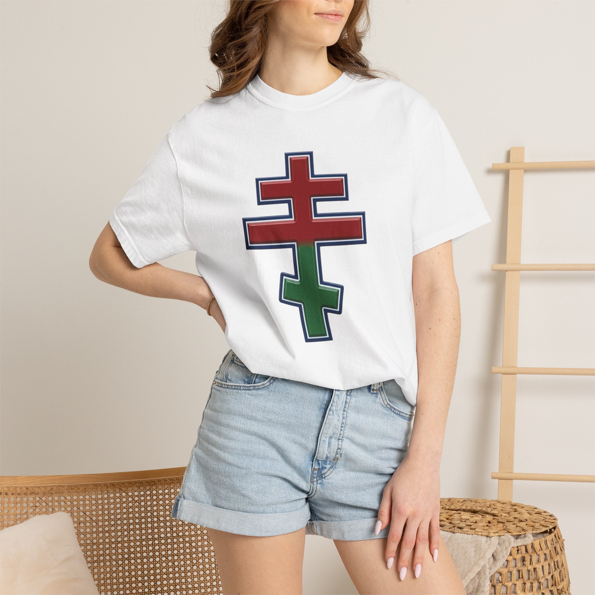 Belarusian Orthodox Cross design on a heavyweight garment-dyed t-shirt