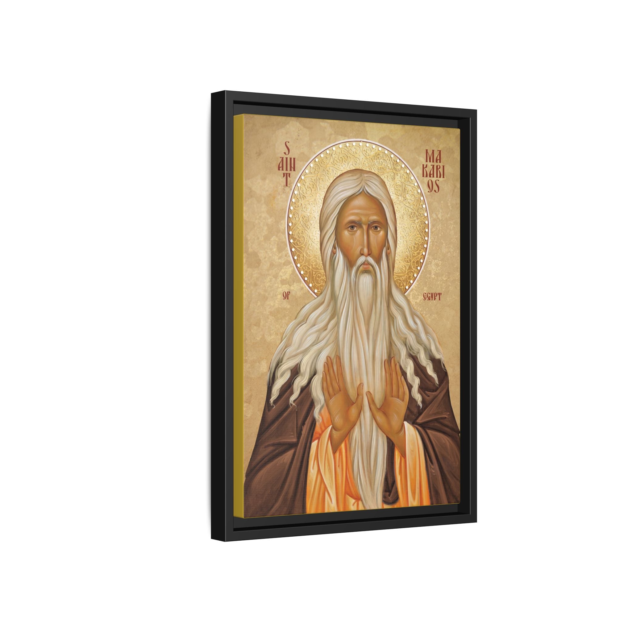 Framed canvas icon of Saint Macarius of Egypt, traditional Orthodox Christian artwork
