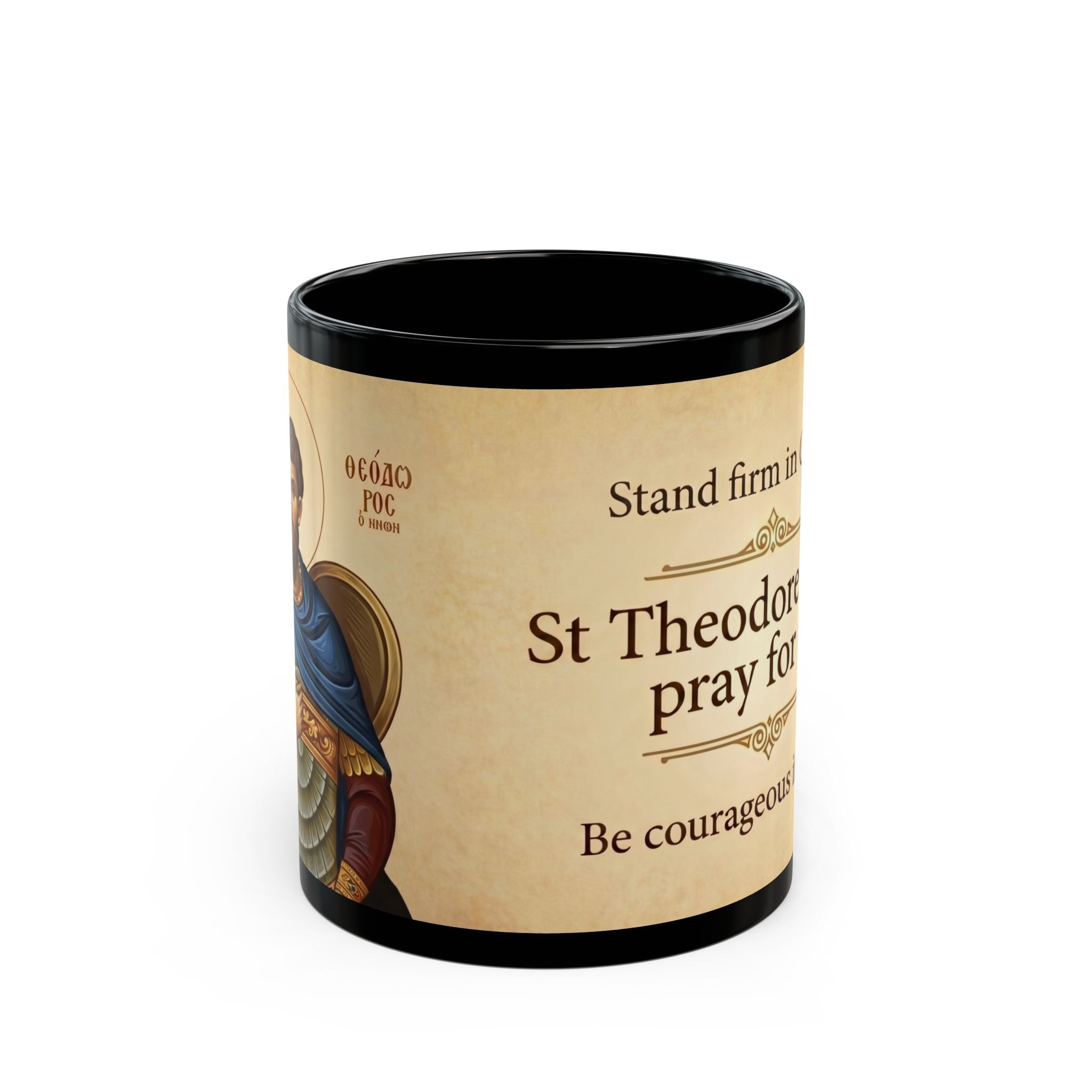 Saint Theodore Tiron Orthodox Christian Black Coffee Mug — Orthodox Christian Mug