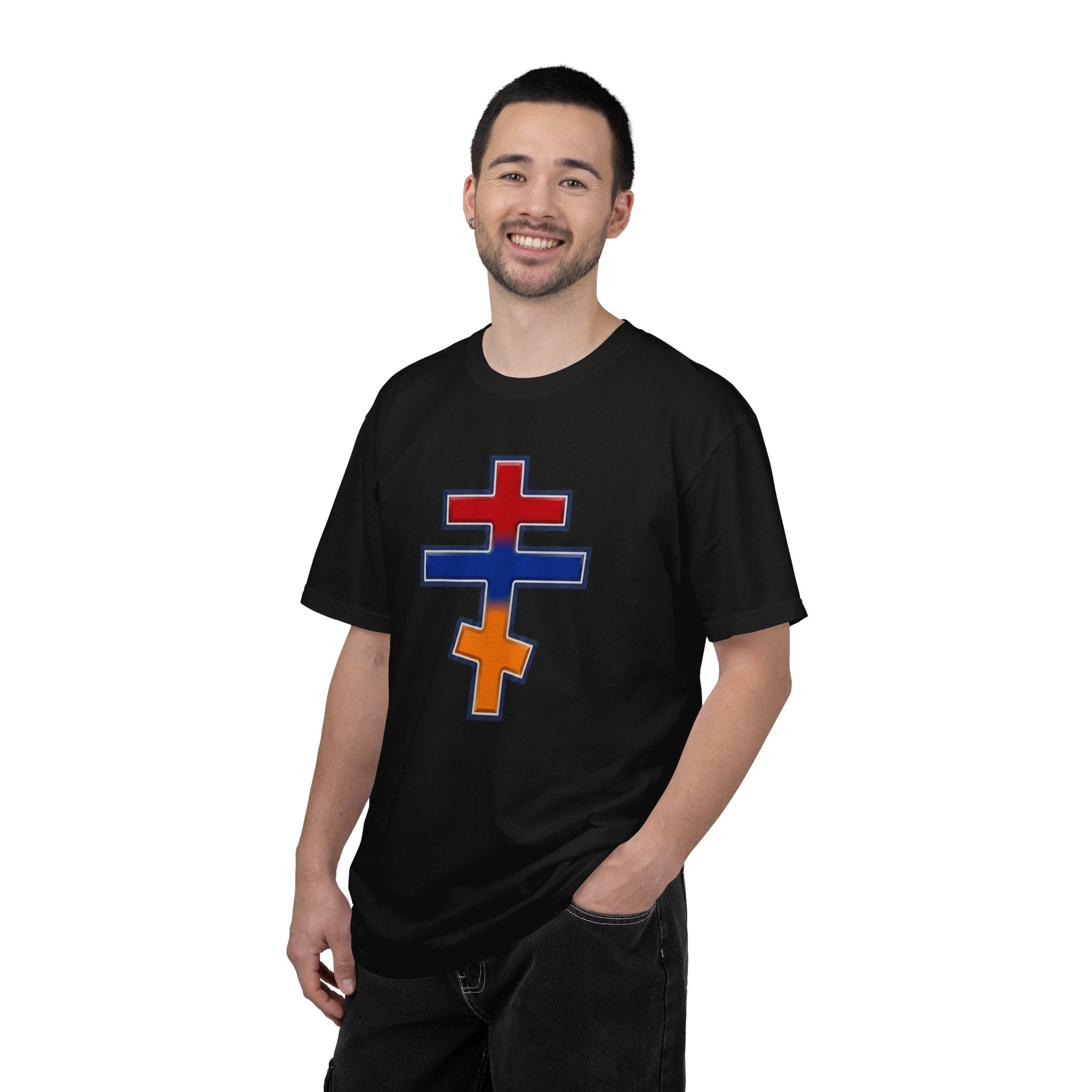 Armenian Orthodox Cross design on a heavyweight garment-dyed t-shirt