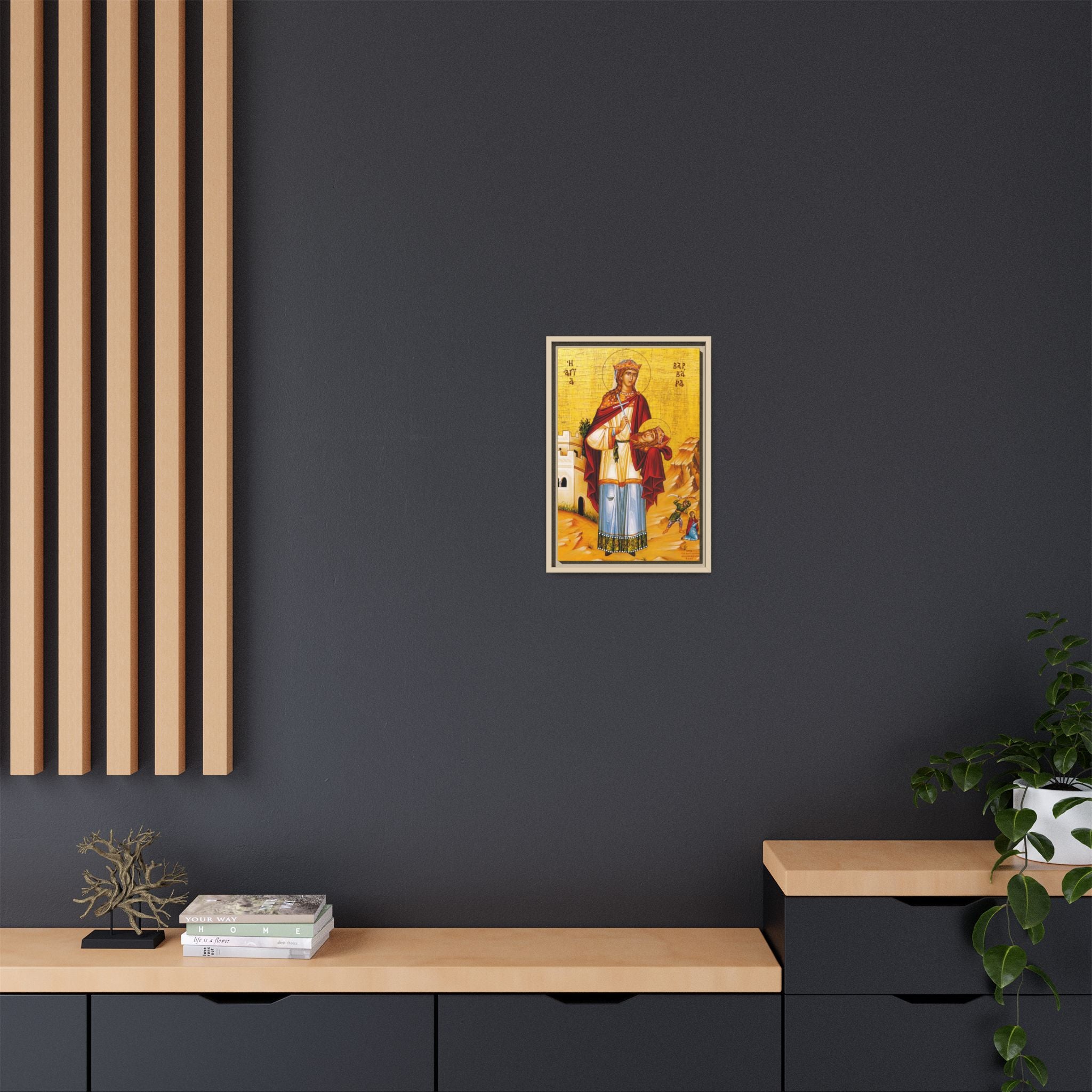 Framed canvas icon of Saint Barbara the Great Martyr, traditional Orthodox Christian artwork