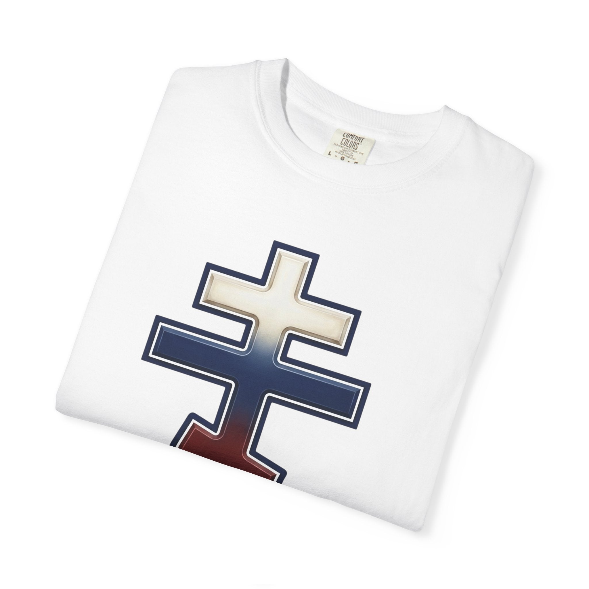 Russian Orthodox Cross design on a heavyweight garment-dyed t-shirt