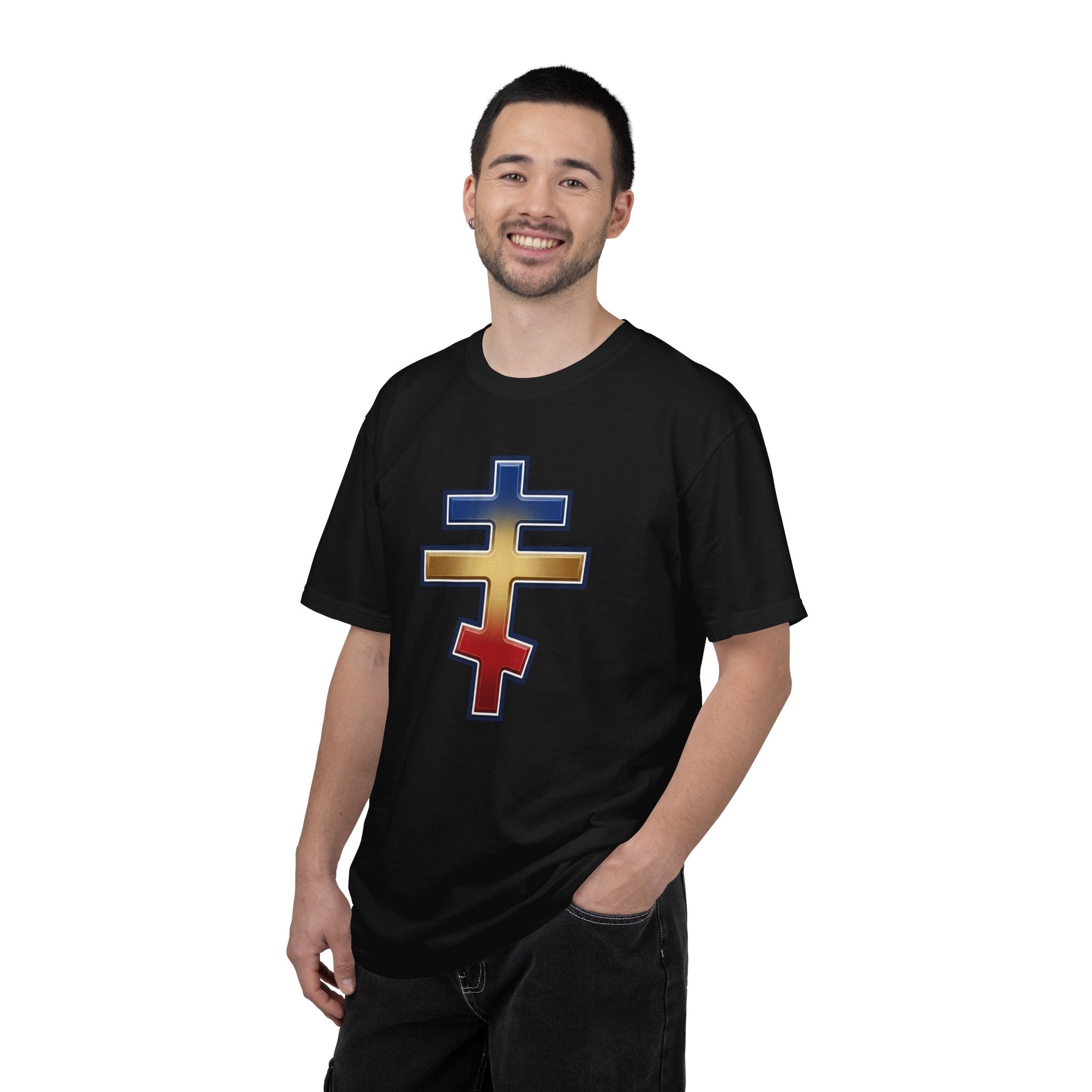 Romanian Orthodox Cross design on a heavyweight garment-dyed t-shirt