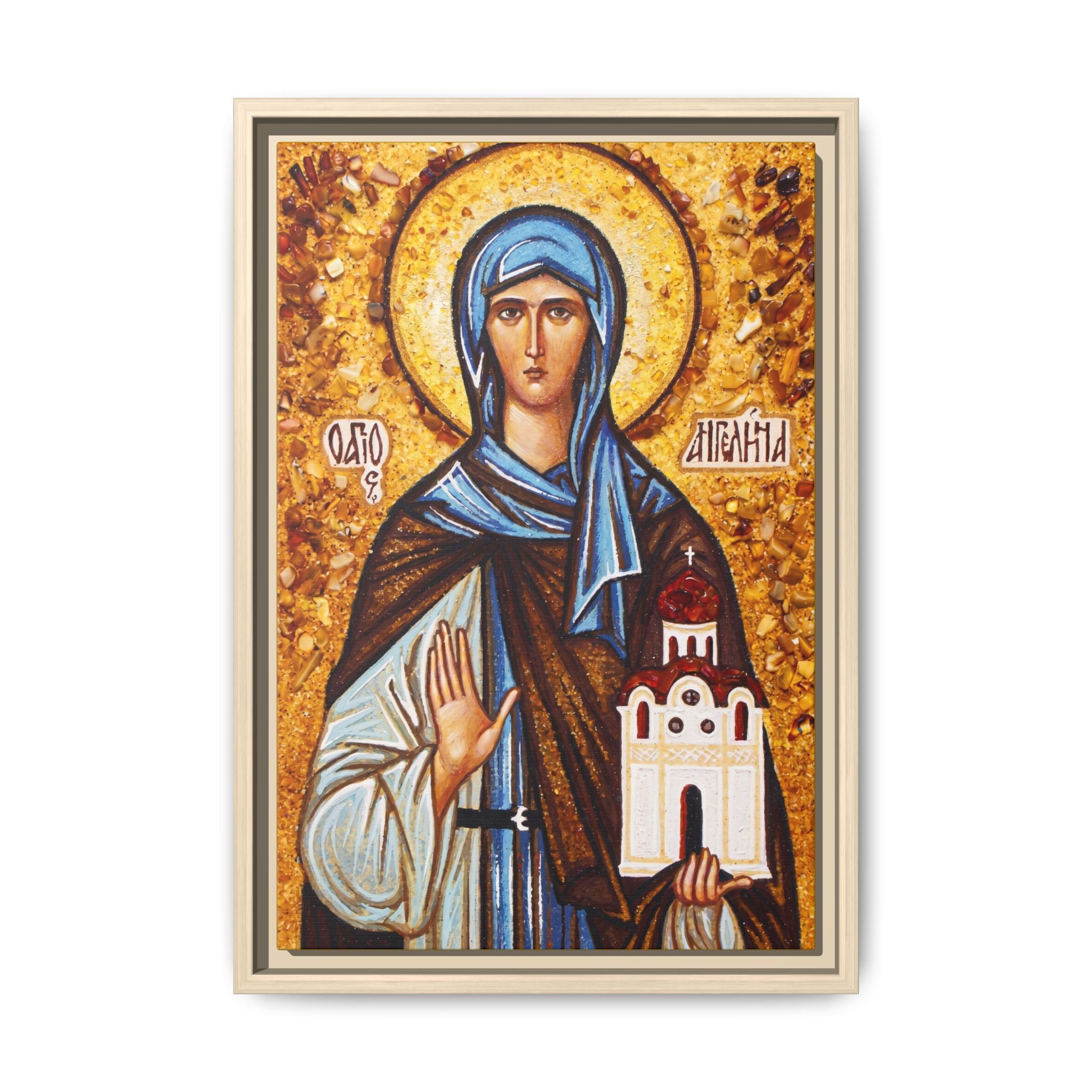 Framed canvas icon of Saint Angelina of Serbia, traditional Orthodox Christian artwork