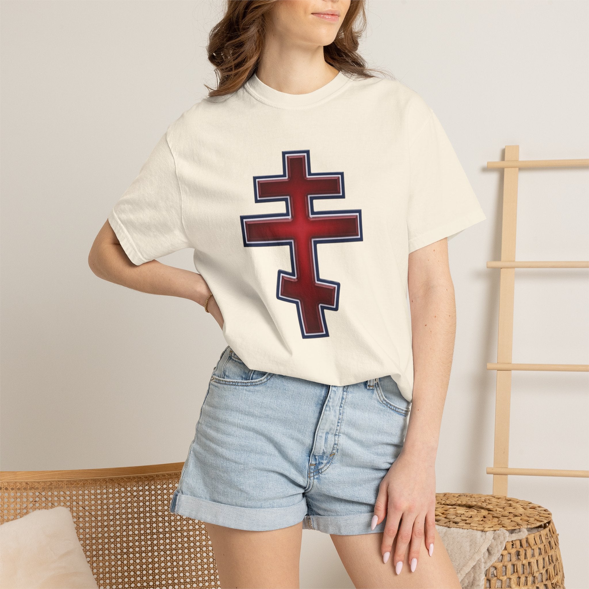 Albanian Orthodox Cross design on a heavyweight garment-dyed t-shirt